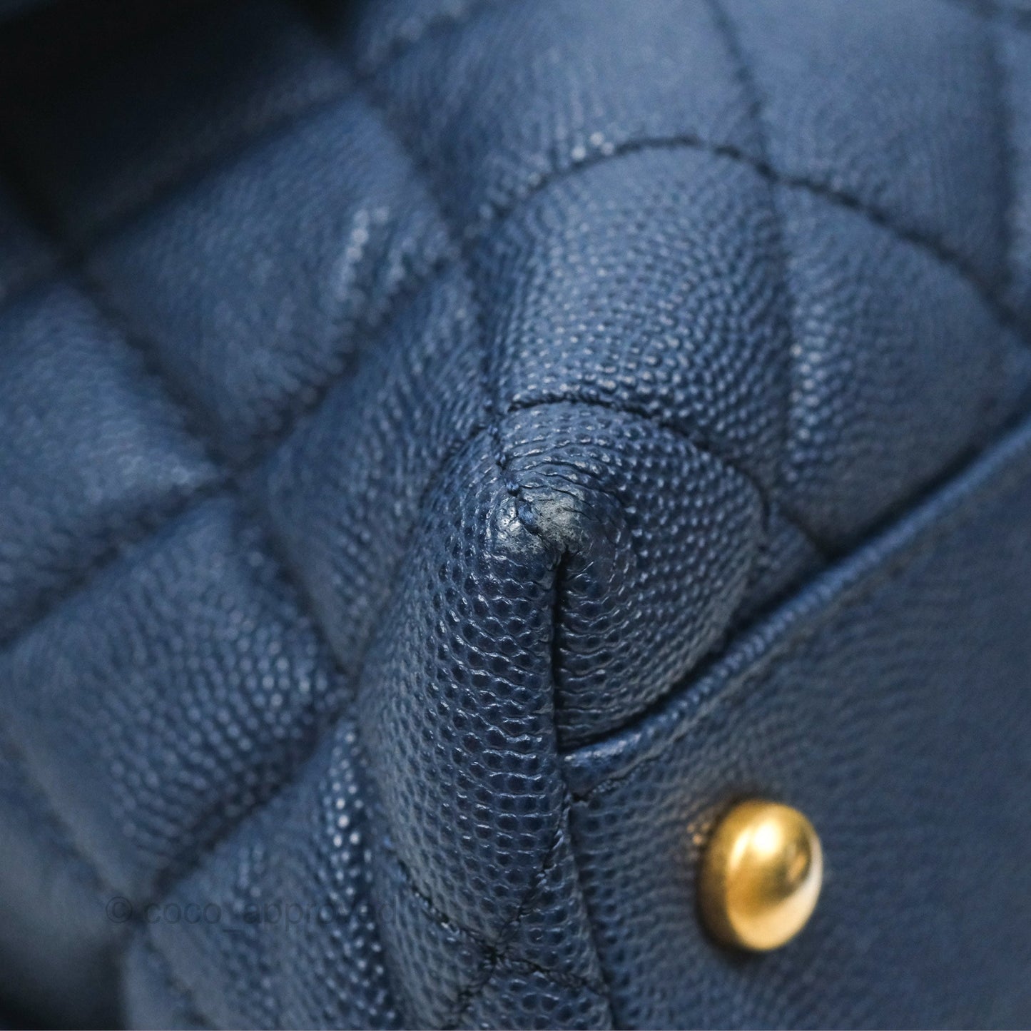 Chanel Medium Coco Handle Quilted Navy Caviar Lizard Handle Aged Gold Hardware