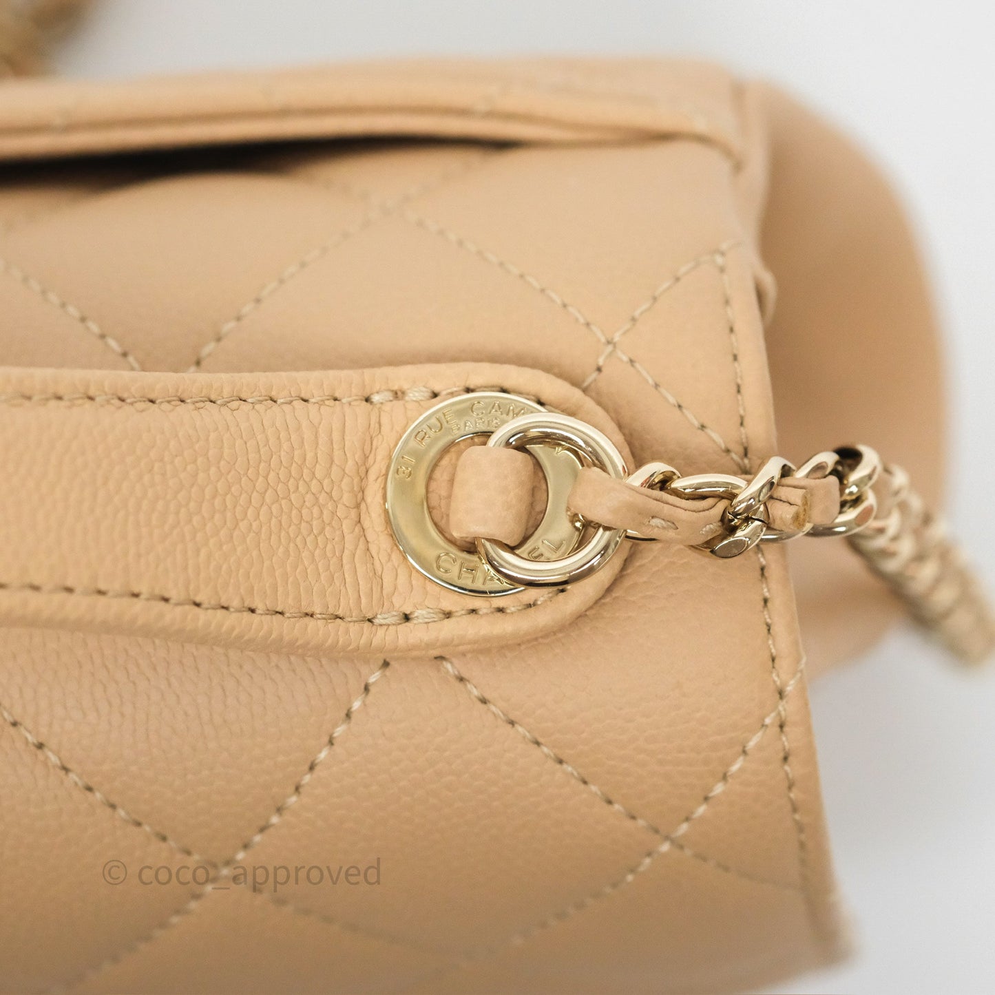 Chanel Small Business Affinity Flap Quilted Beige Caviar Gold Hardware