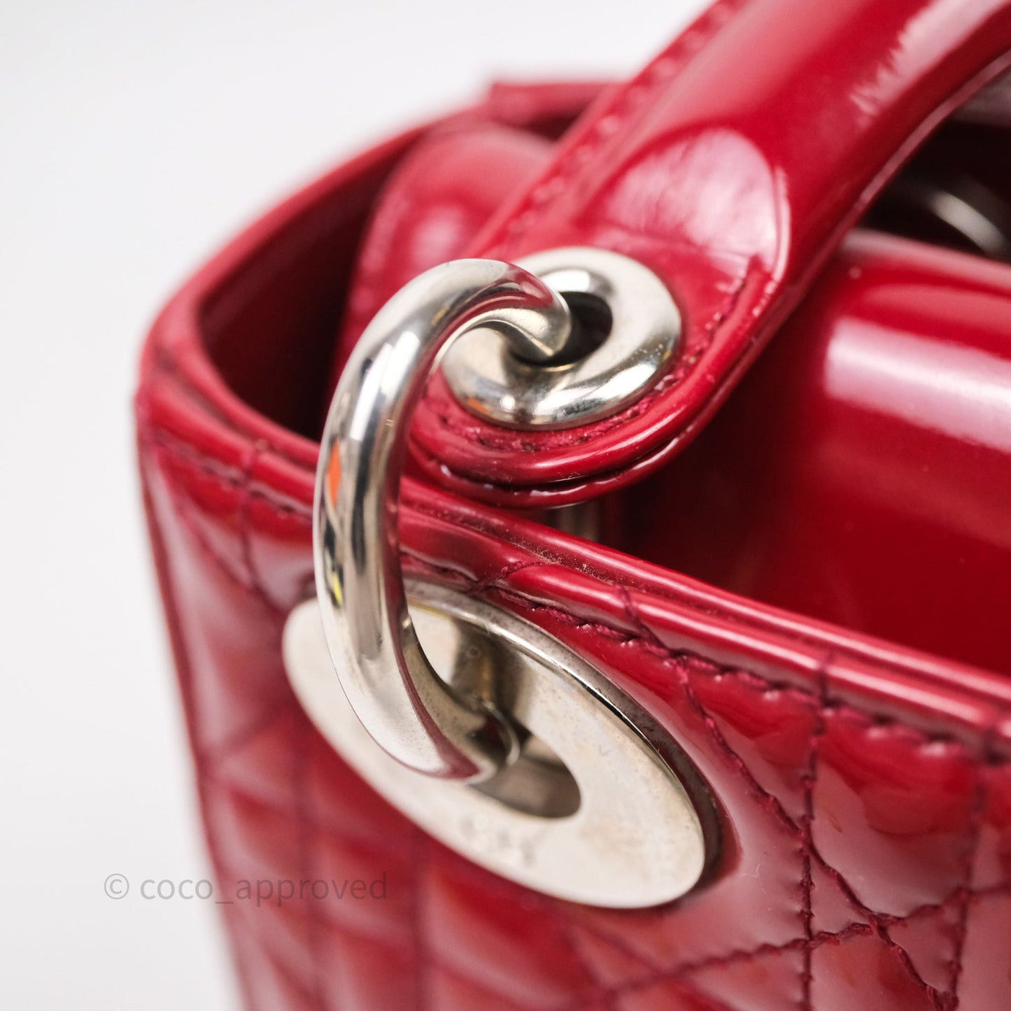 Christian Dior Mini Lady Dior Red Patent Cannage Silver Hardware