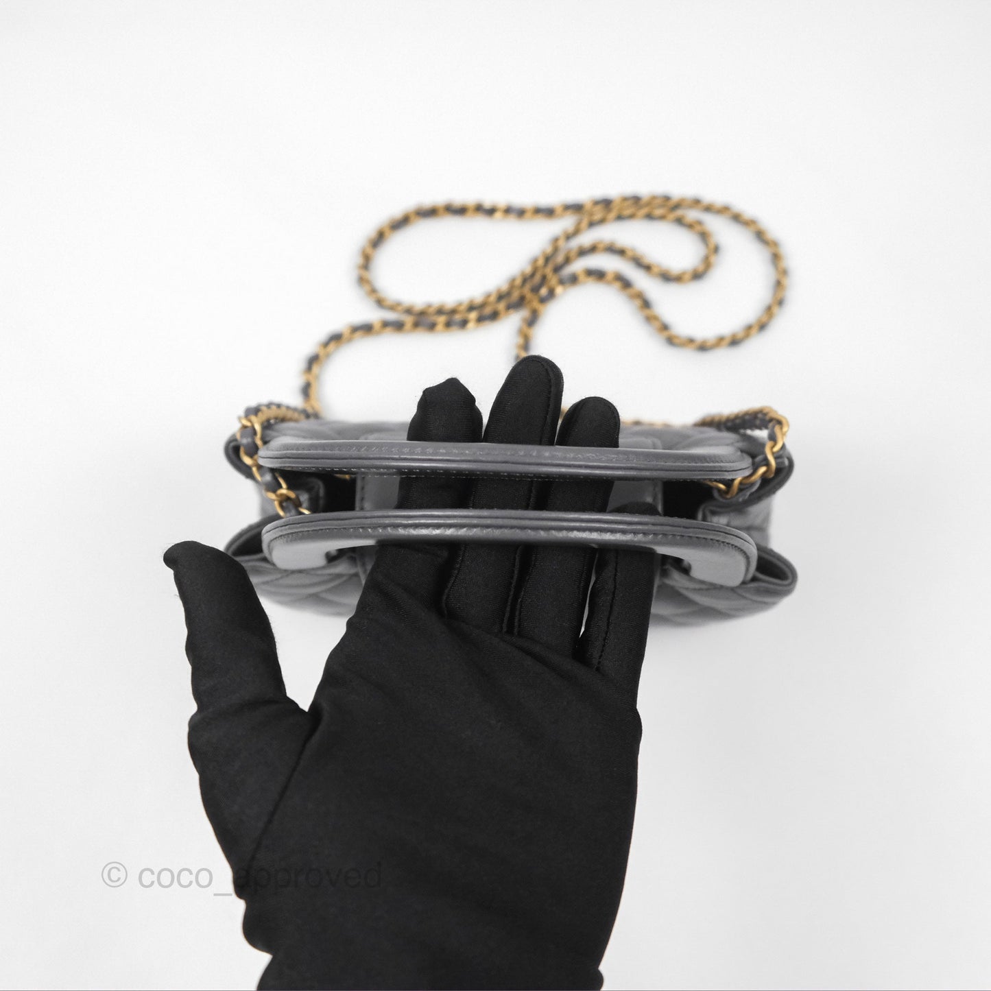 Chanel Kelly Bag Quilted Grey Shiny Calfskin Aged Gold Hardware