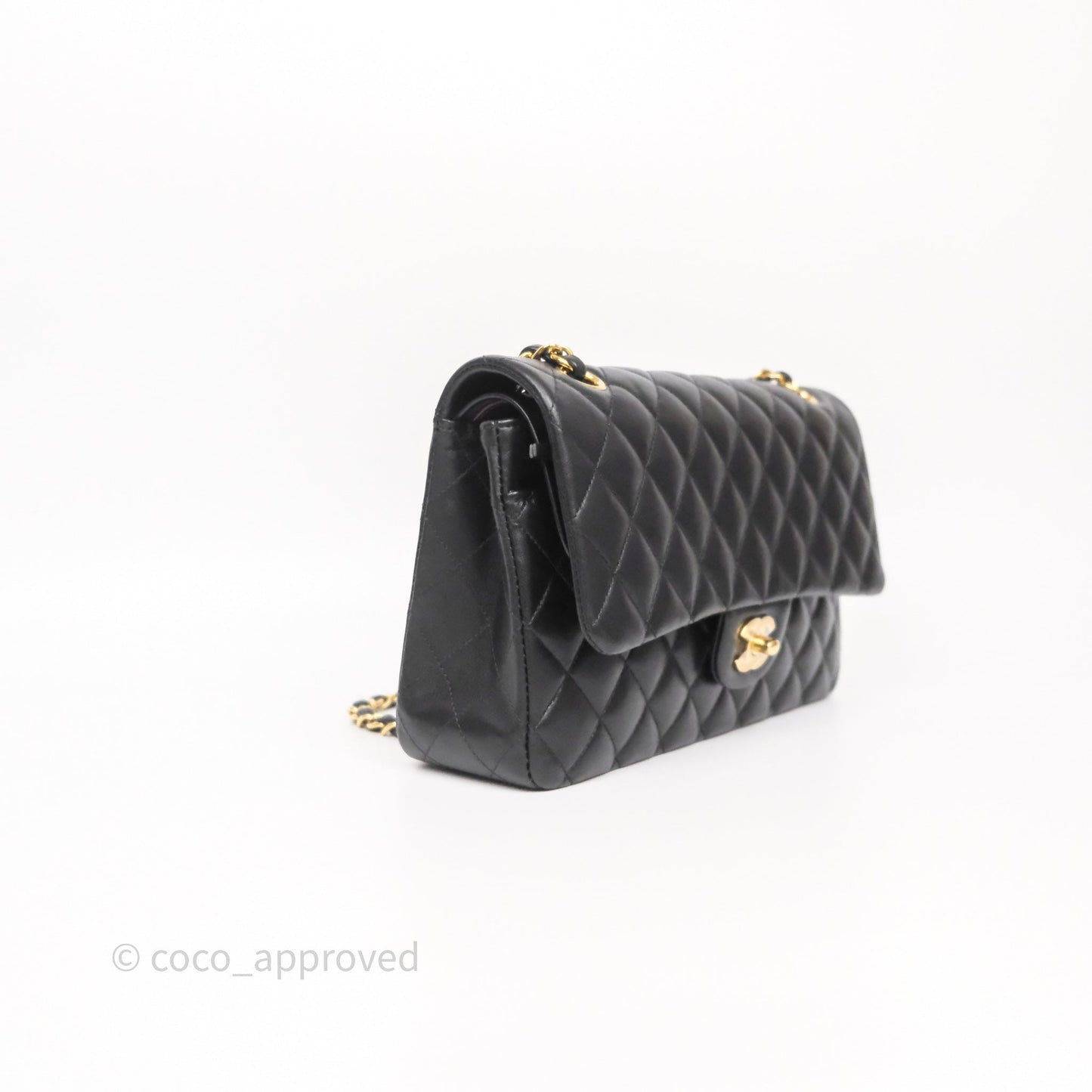 Chanel Classic M/L Medium Flap Quilted Black Lambskin Gold Hardware