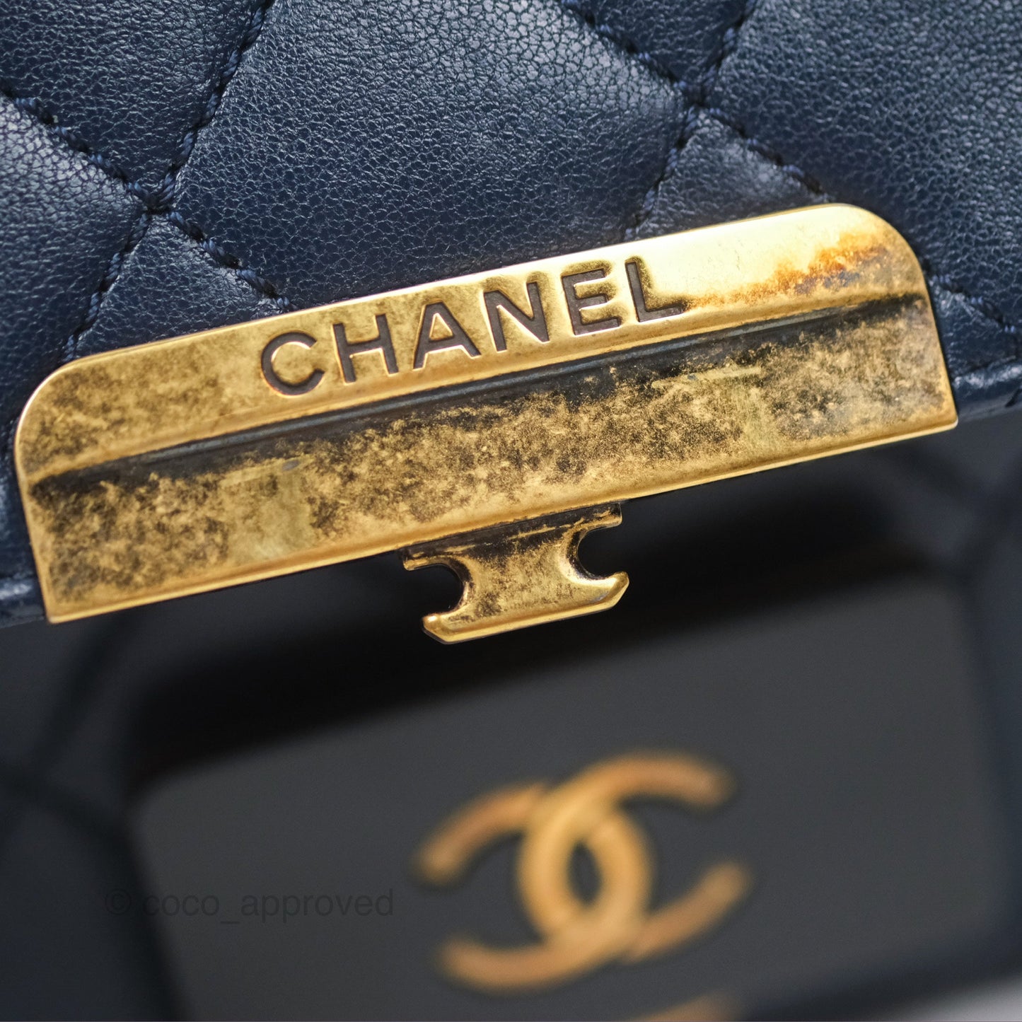 Chanel Beauty Lock Flap Bag Navy Sheepskin Aged Gold Hardware