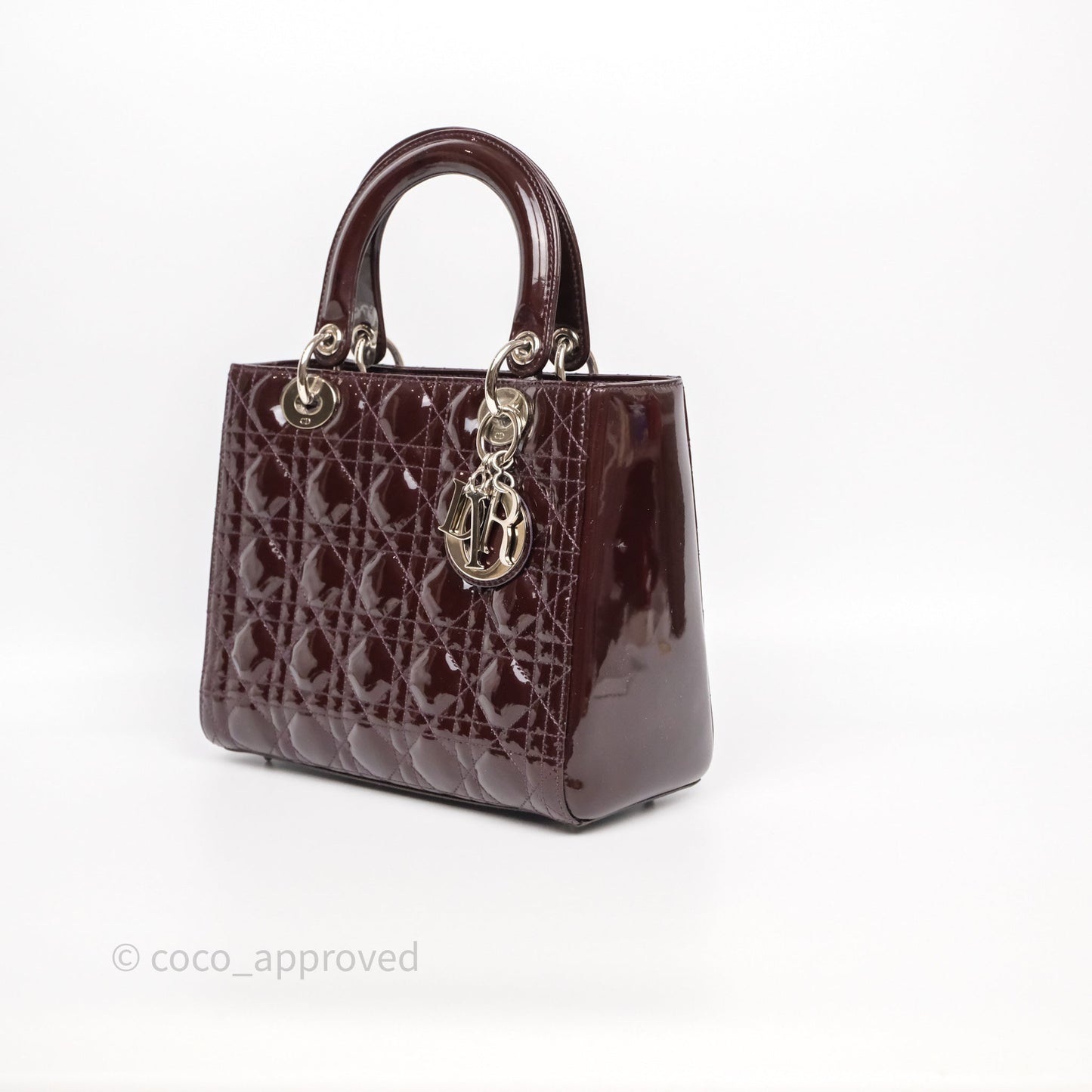 Christian Dior Medium Lady Dior Burgundy Patent Silver Hardware