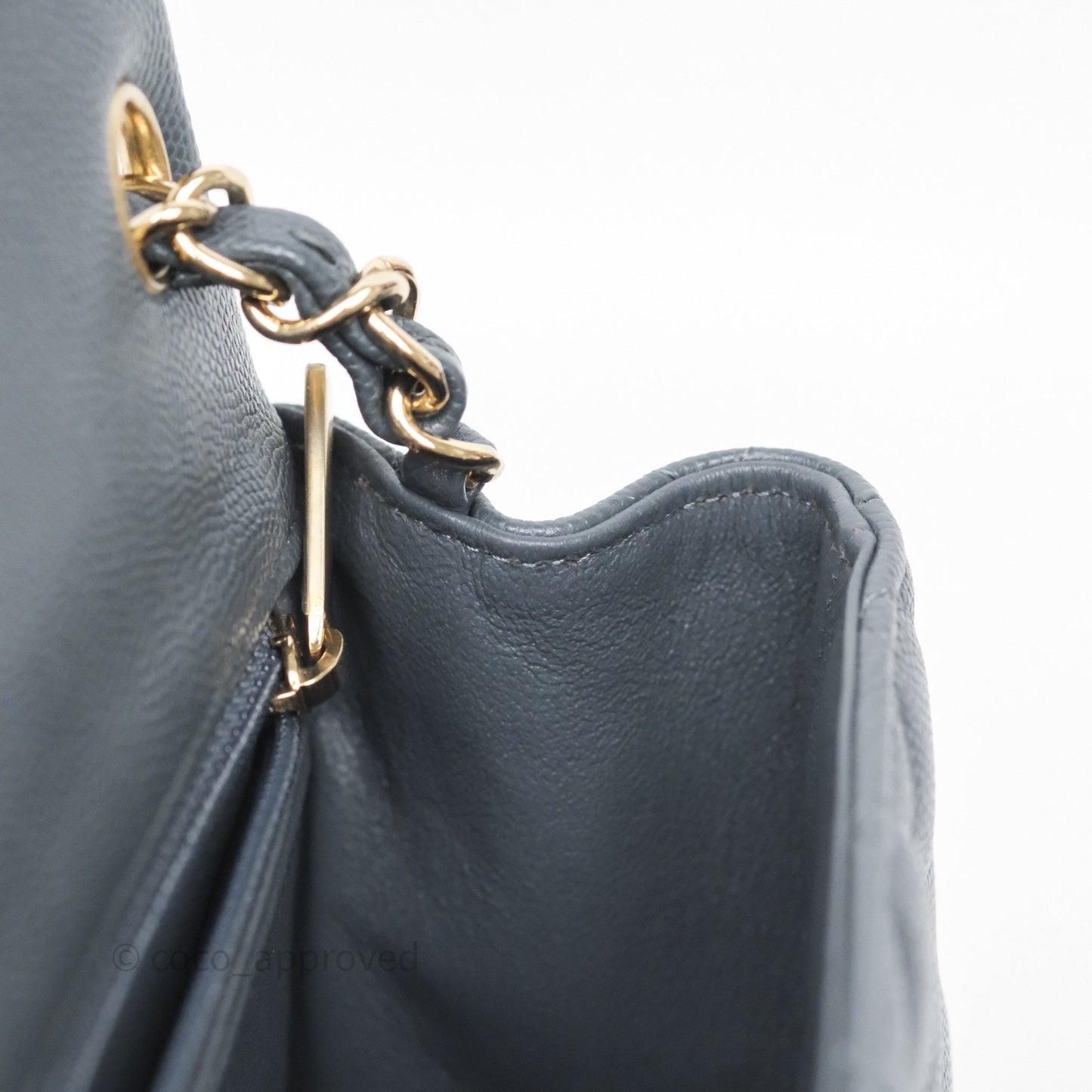 Chanel Mini Square Flap Quilted Dark Grey Blue Caviar Gold Hardware