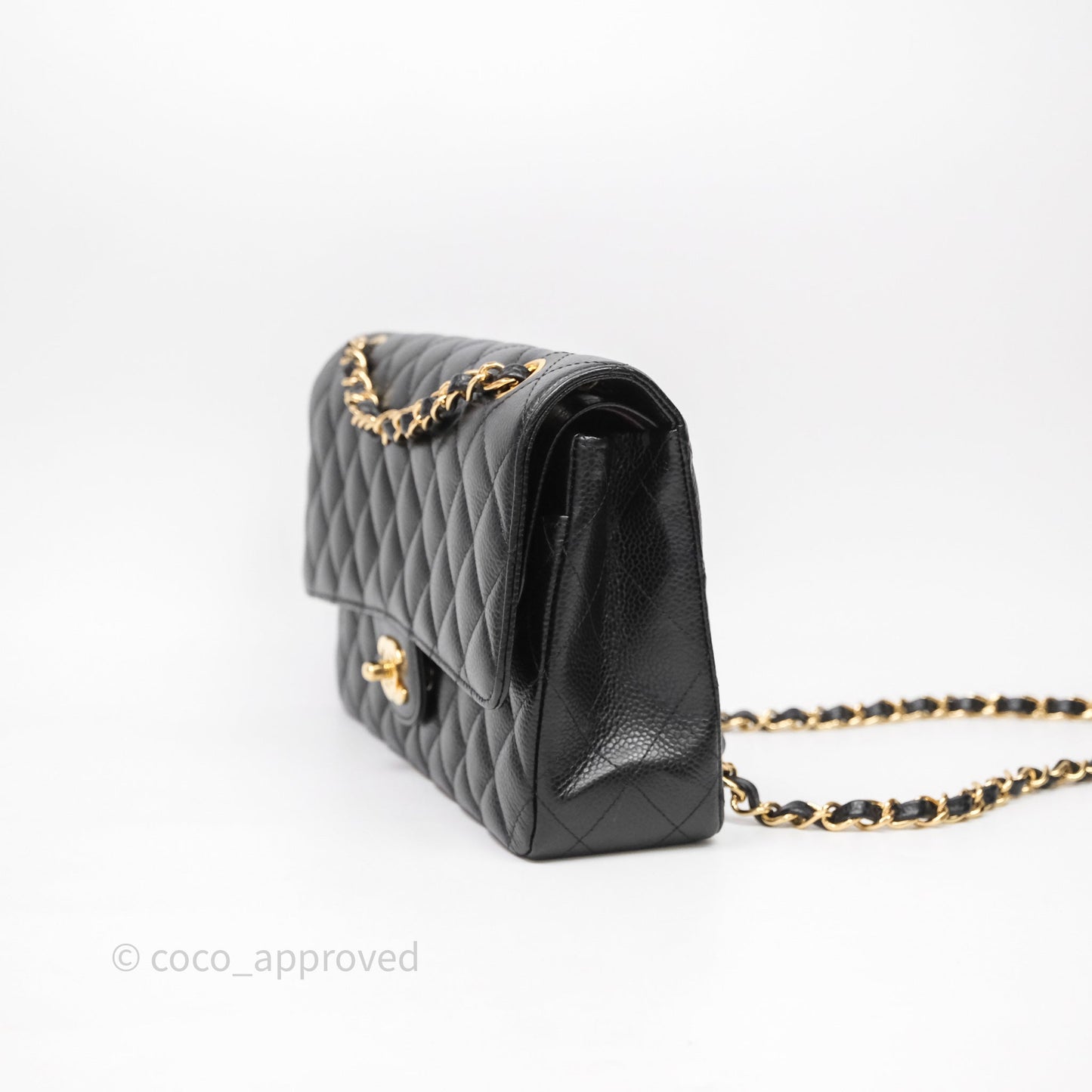 Chanel Quilted Classic M/L Medium Flap Black Caviar Gold Hardware