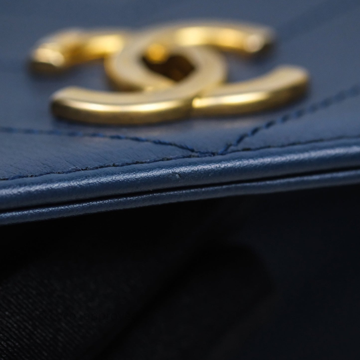 Chanel Small Chevron Python Chic Top Handle Flap Blue Calfskin Gold Hardware