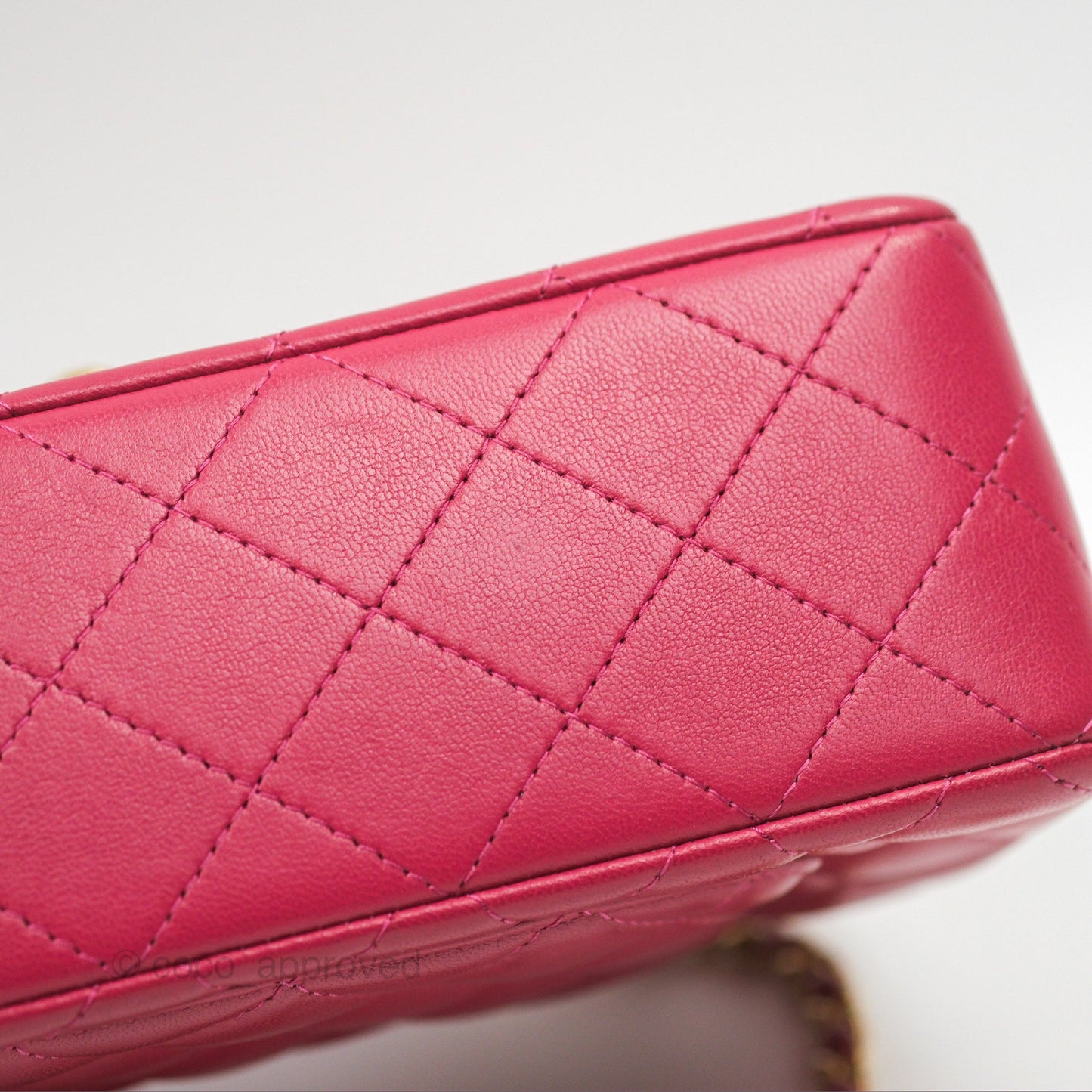 Chanel Top Handle Mini Rectangular Flap Bag Berry Red Lambskin Aged Gold Hardware