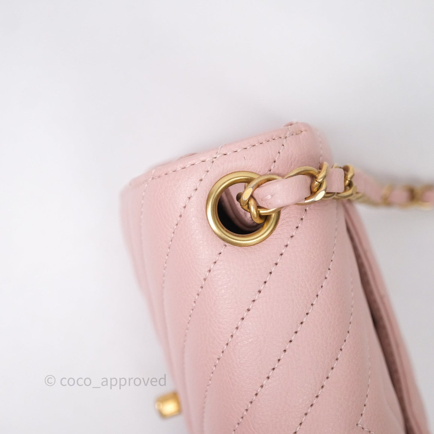 Chanel Mini Square Chevron Pink Calfskin Aged Gold Hardware