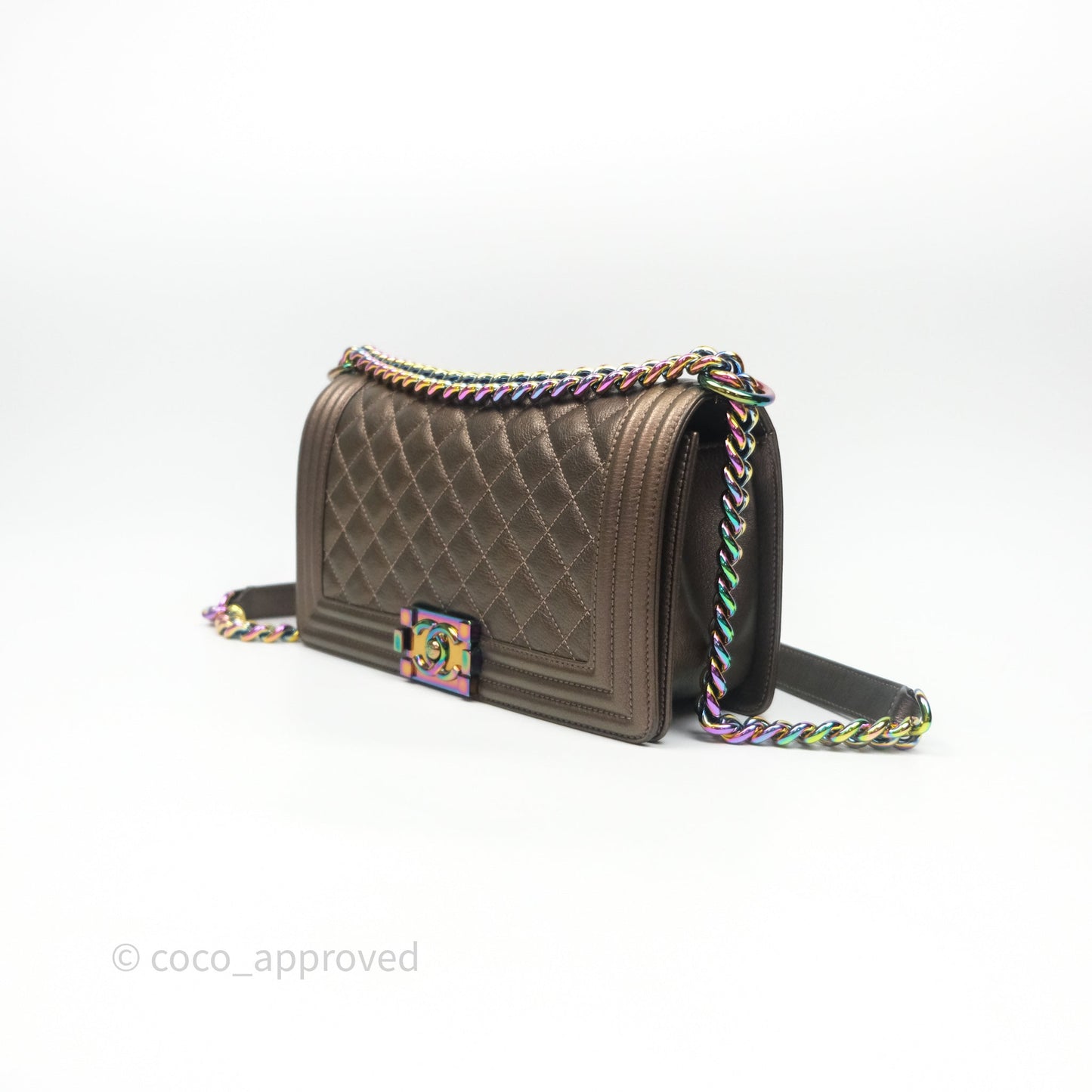 Chanel Quilted Medium Boy Iridescent Bronze Goatskin Rainbow Hardware