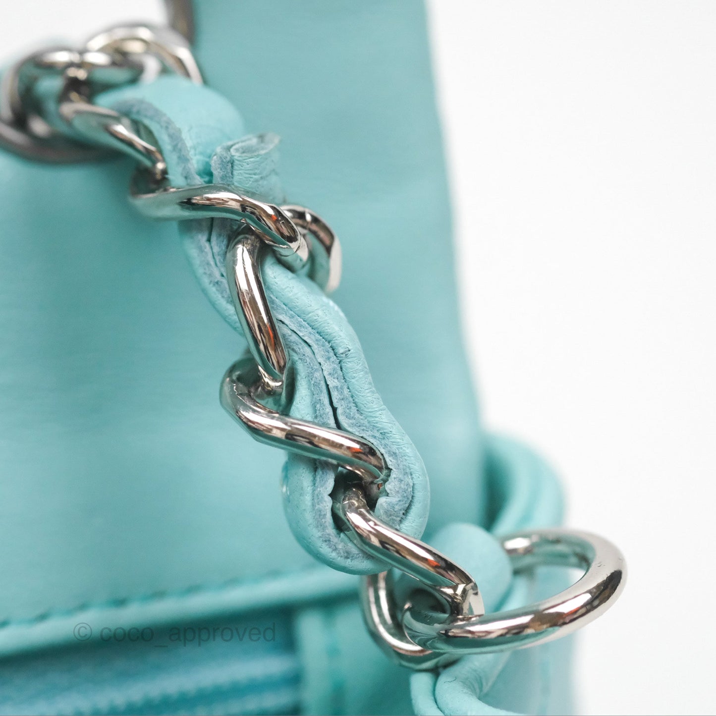 Chanel Quilted Mini Rectangular Flap Tiffany Blue Lambskin Silver Hardware
