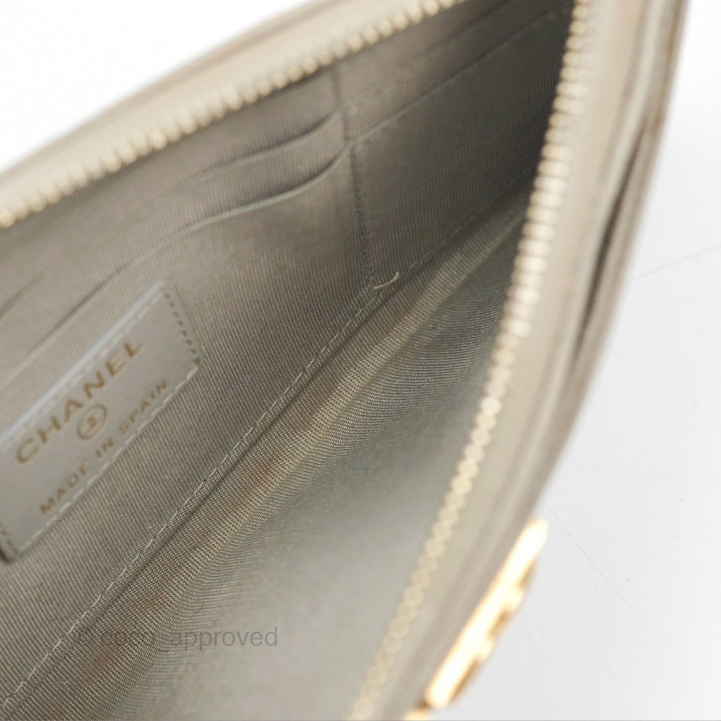 Chanel Boy Long Pouch Wallet Taupe Grey Caviar Aged Gold Hardware