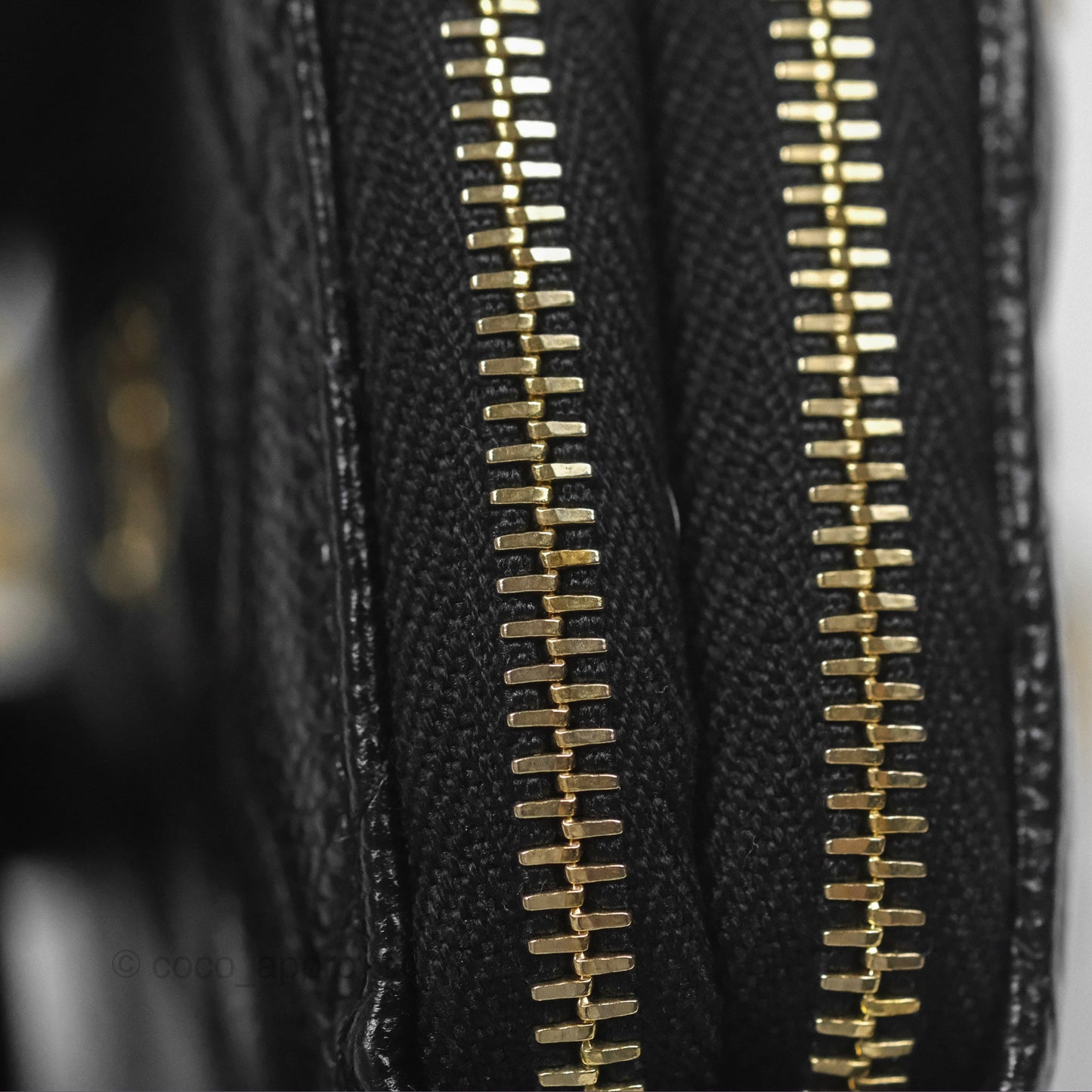 Chanel Miss Coco Quilted Zip Card Holder on Chain Black Caviar Gold Hardware