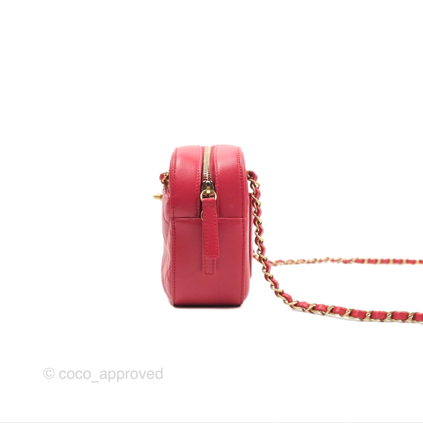 Chanel Chain Infinity Camera Case Red Goatskin Aged Gold Hardware