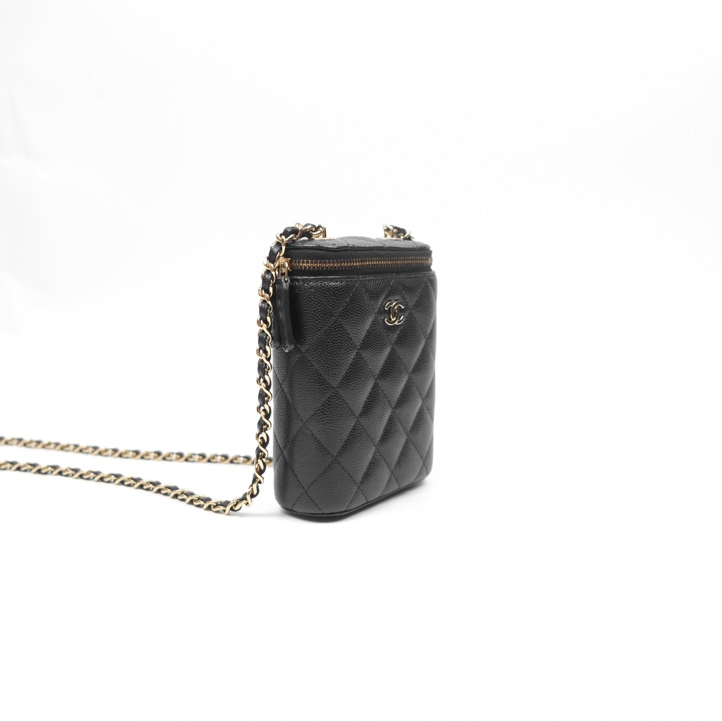 Chanel Classic Mini Vanity With Chain Black Caviar Gold Hardware