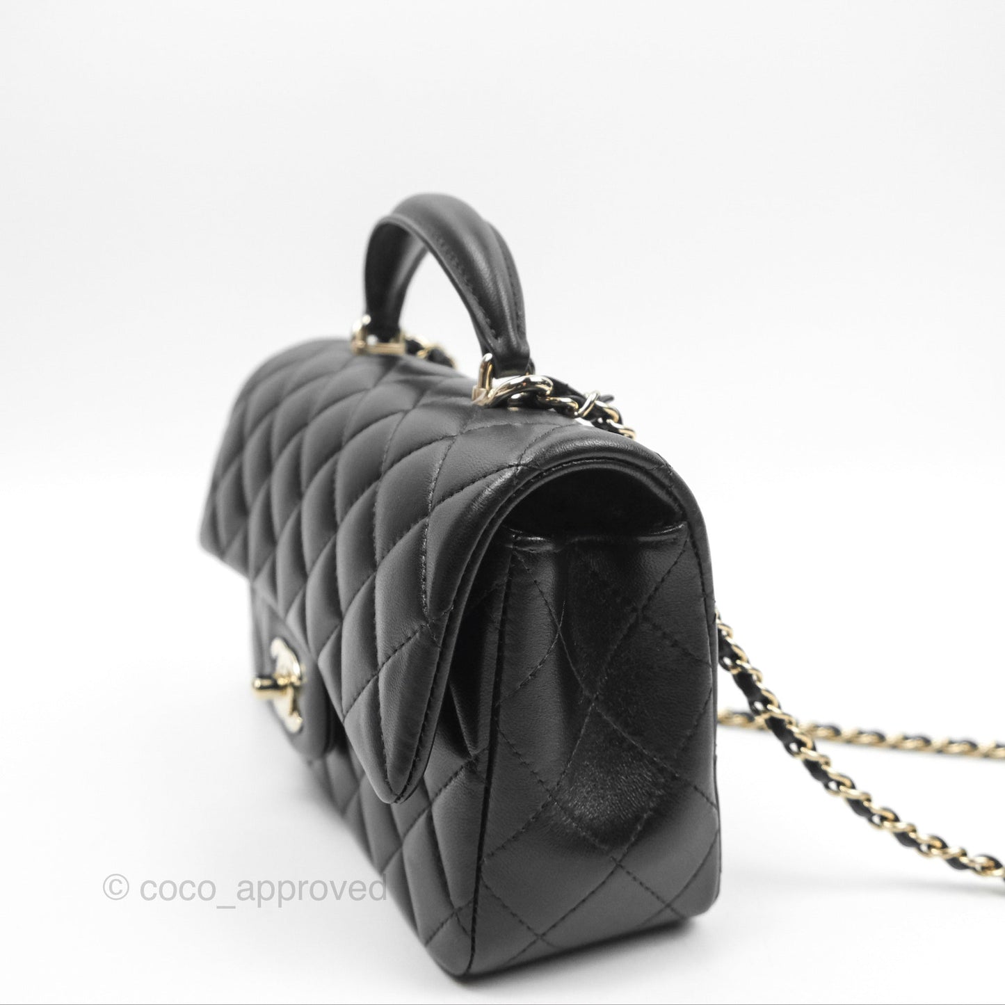 Chanel Top Handle Mini Rectangular Flap Bag Black Lambskin Gold Hardware