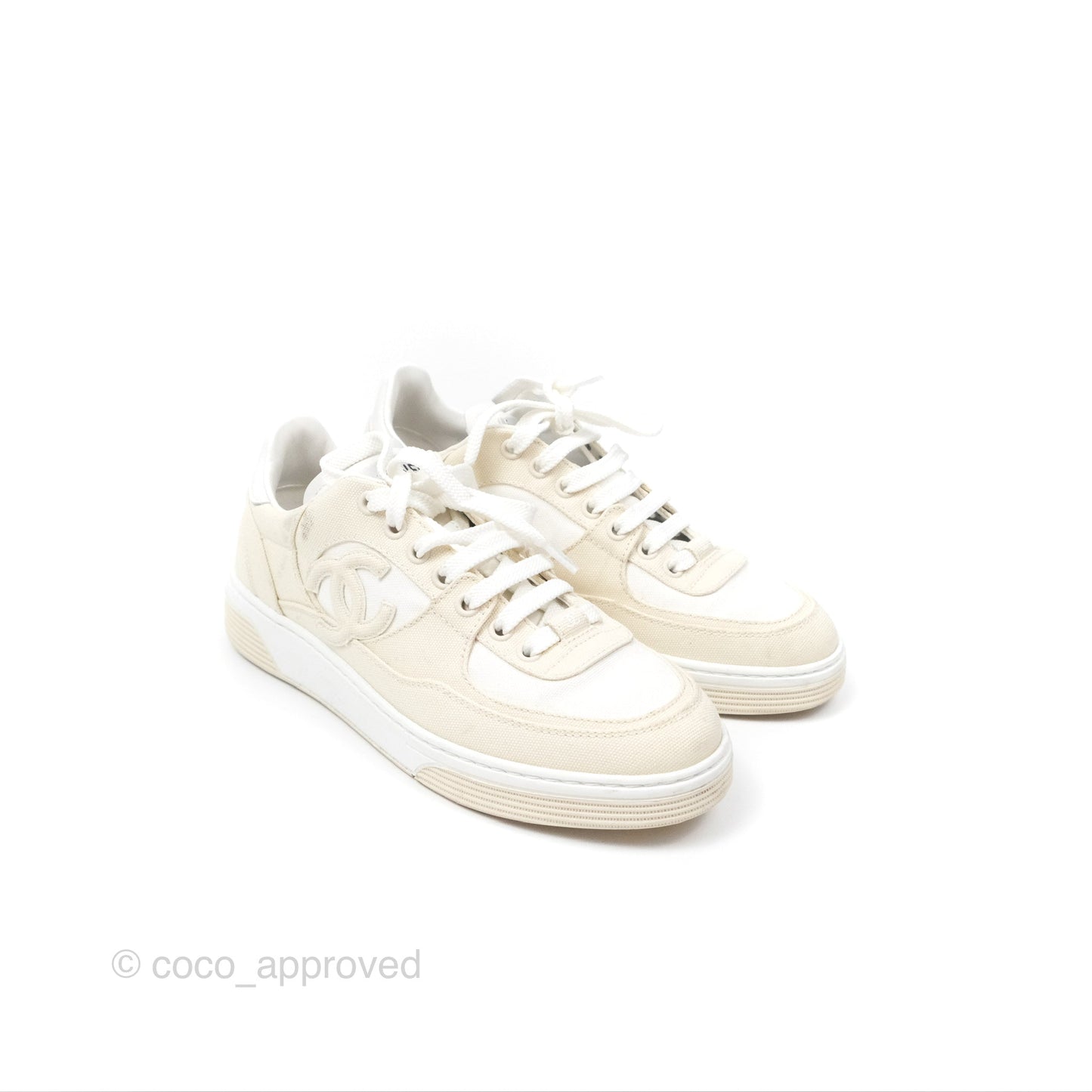 Chanel Ivory Beige White Sneakers Size 37.5