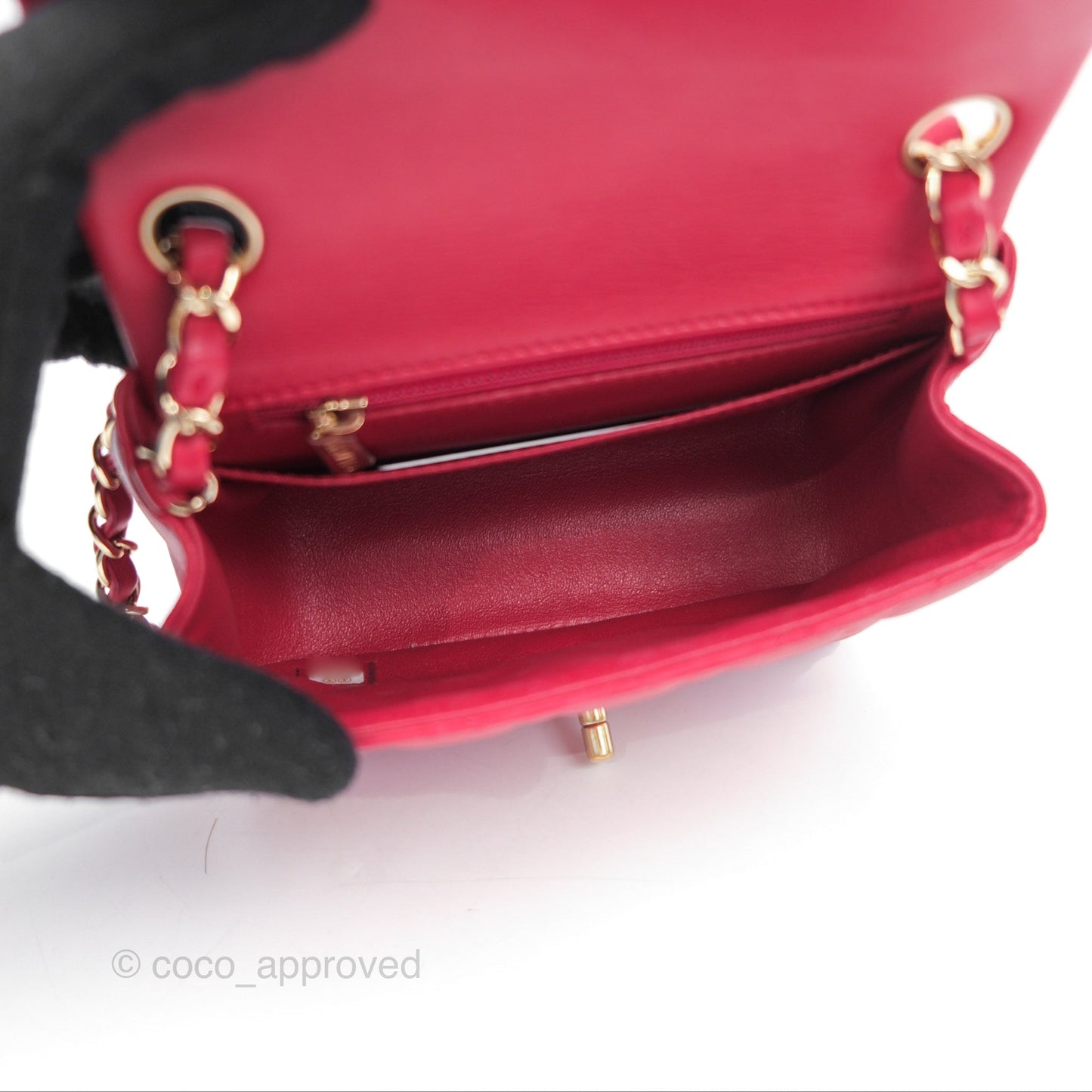 Chanel Mini Square Flap Red Lambskin Light Gold Hardware