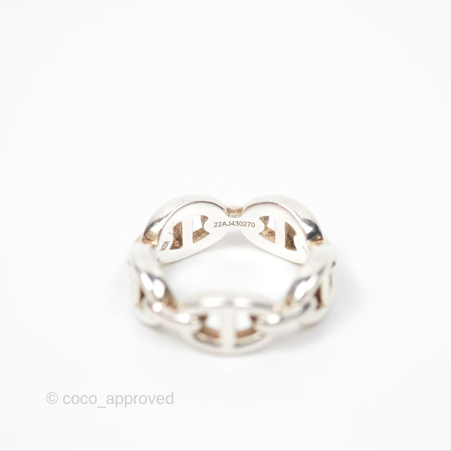 Hermès Sterling Silver PM Chaine d'Ancre Enchainee Band Ring Size 53