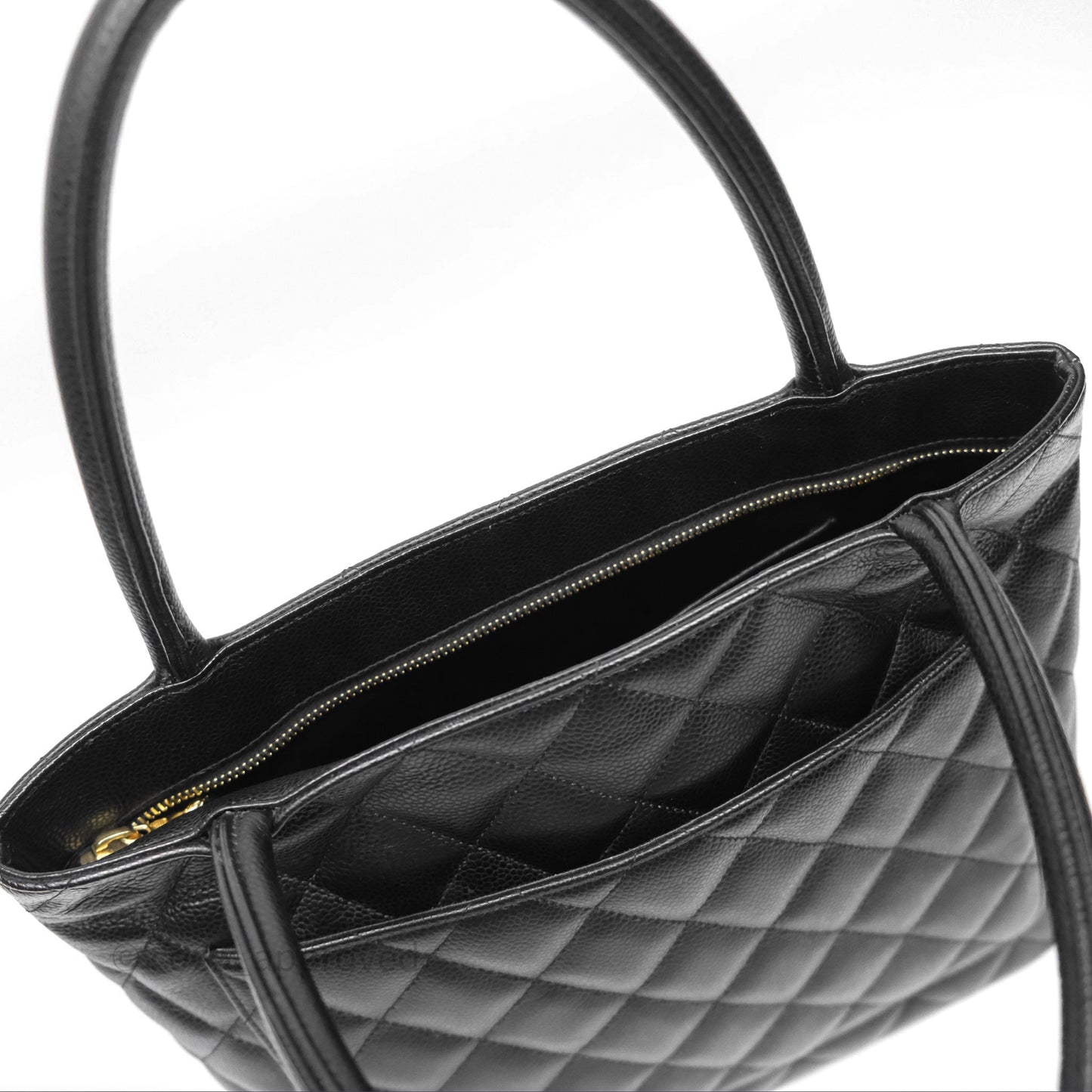 Chanel Vintage Medallion CC Black Caviar Tote Bag Gold Hardware