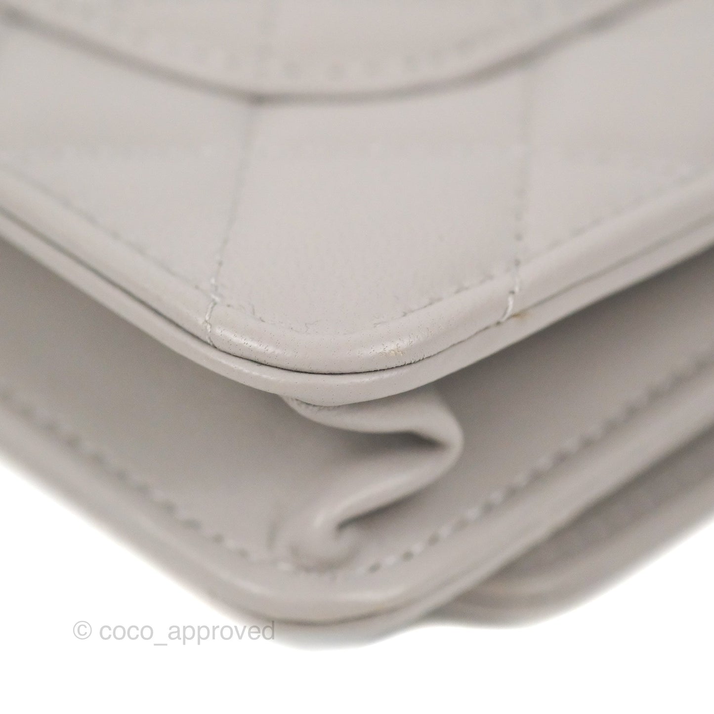 Chanel Quilted Pearl Crush Wallet on Chain WOC Light Grey Lambskin Aged Gold Hardware