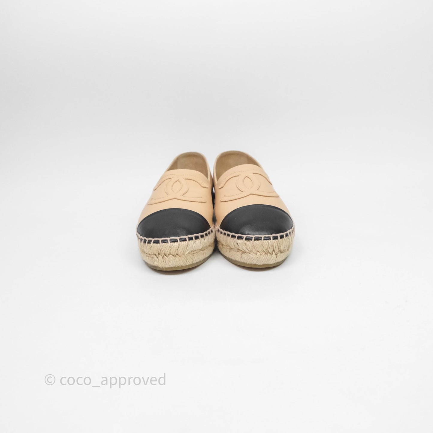 Chanel CC Espadrilles Beige Black Lambskin Size 36