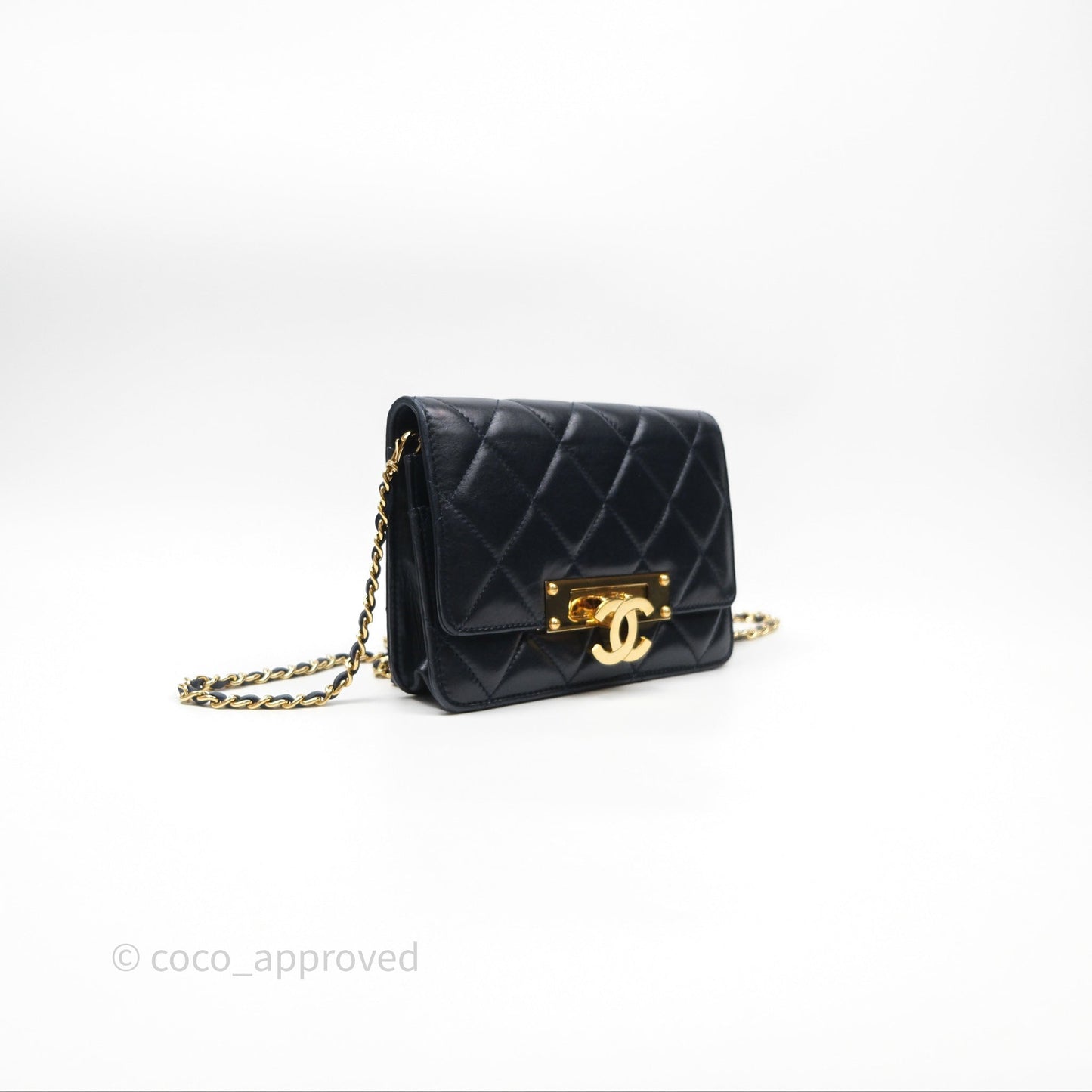 Chanel Golden Class Wallet on Chain WOC Navy Lambskin Gold Hardware
