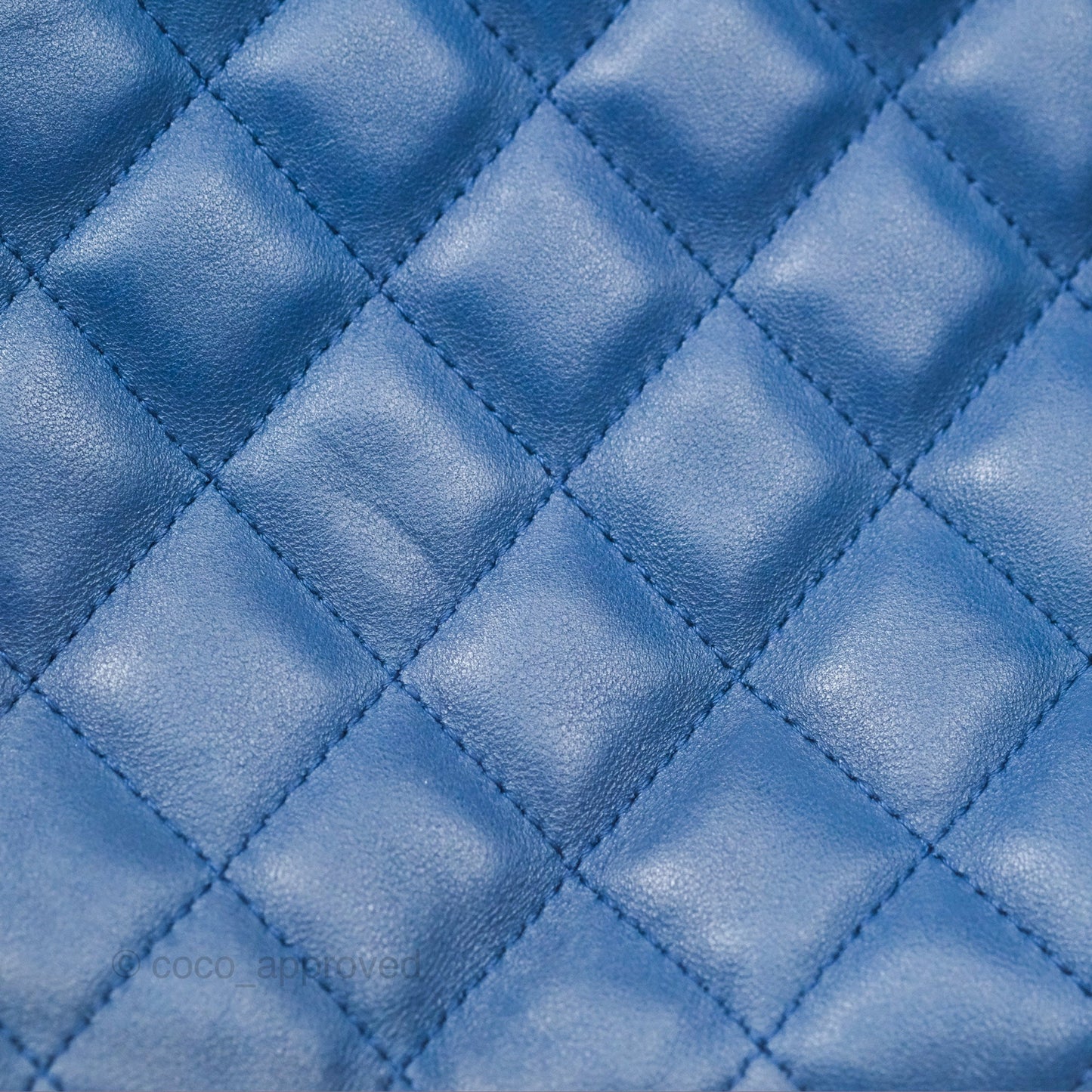 Chanel Medium Quilted O Case Blue Lambskin Gold Hardware