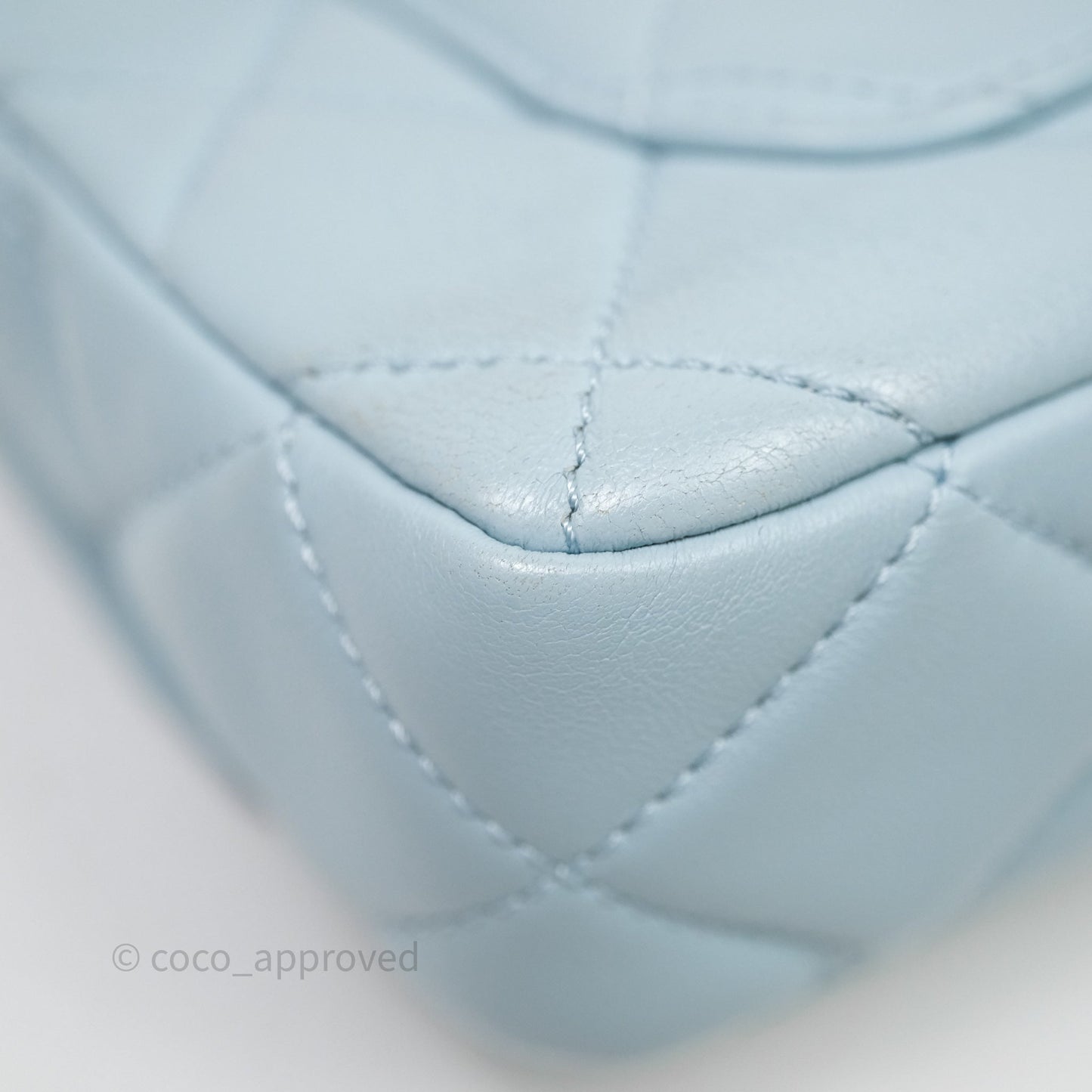 Chanel Quilted Enamel Pending CC Small Square Flap Baby Blue Lambskin