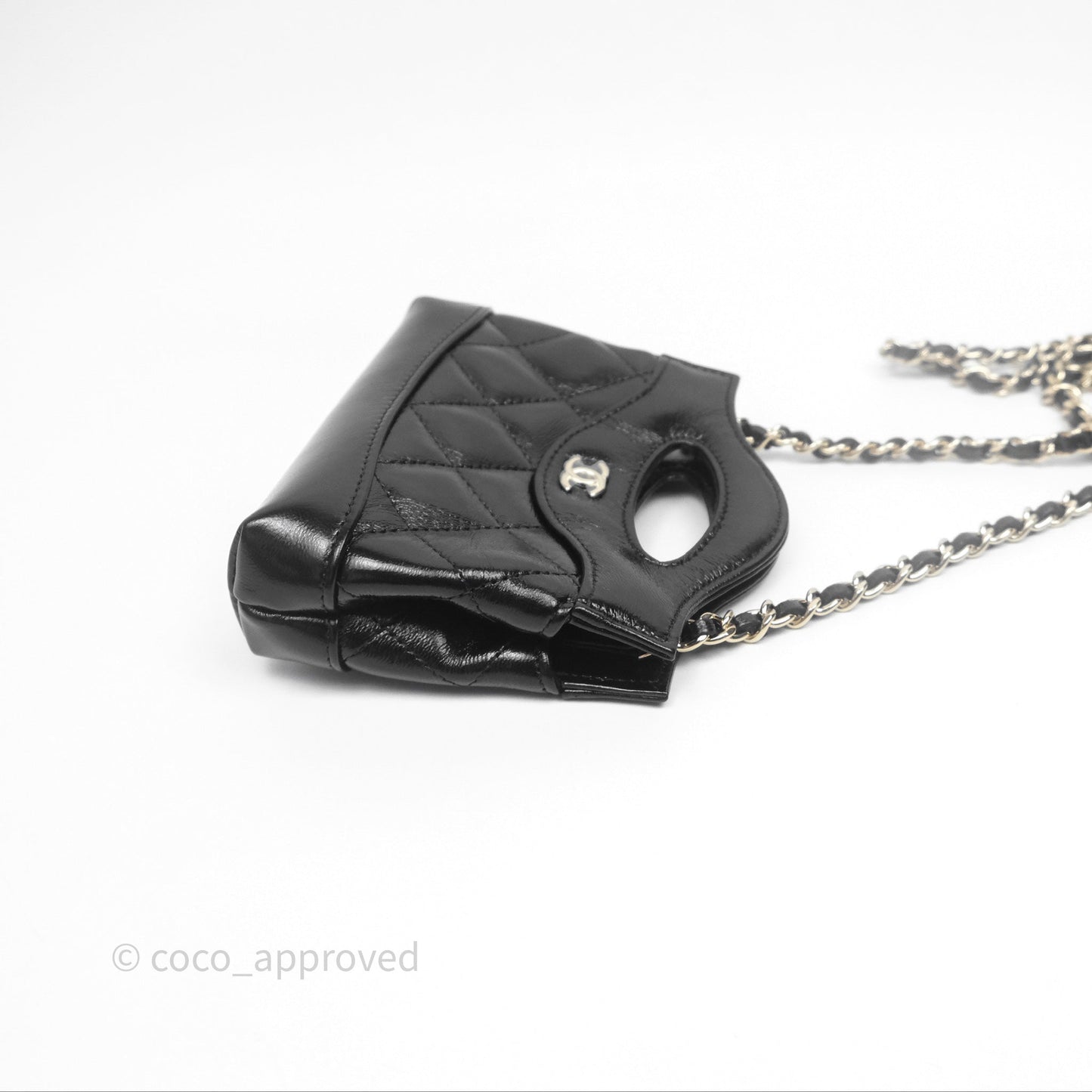 Chanel Micro 31 Clutch With Chain Black Shiny Calfskin Gold Hardware