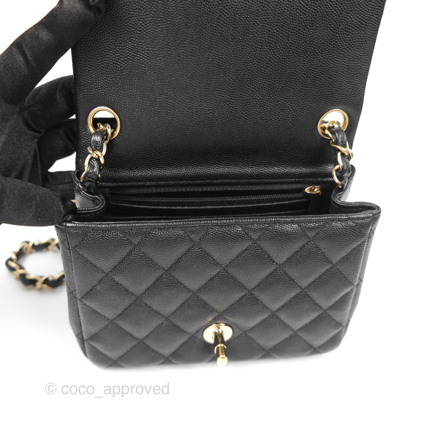 Chanel Quilted Mini Square Flap Black Caviar Gold Hardware