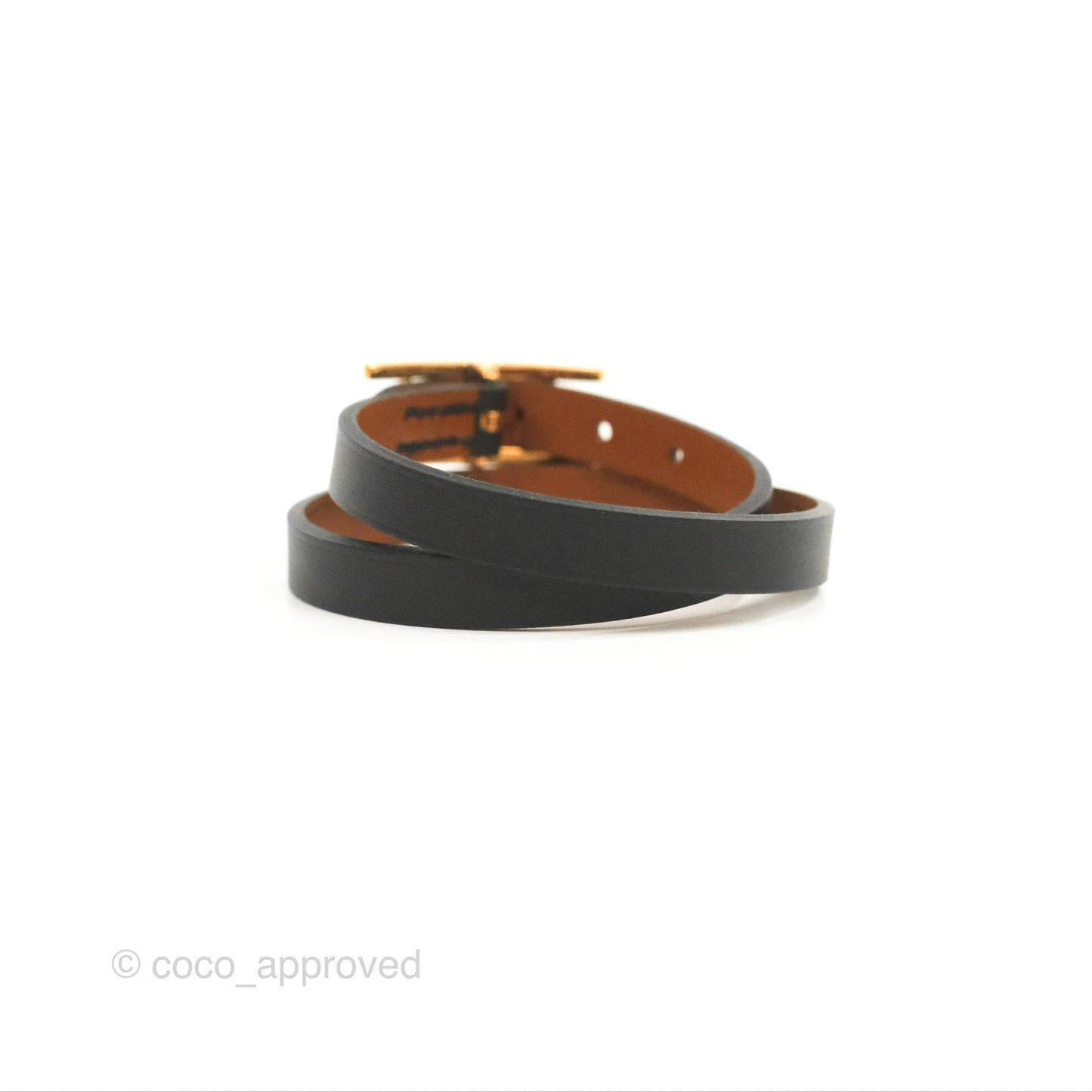 Hermès Veau Behapi Single Tour Bracelet Black Fauve Rose Gold Hardware
