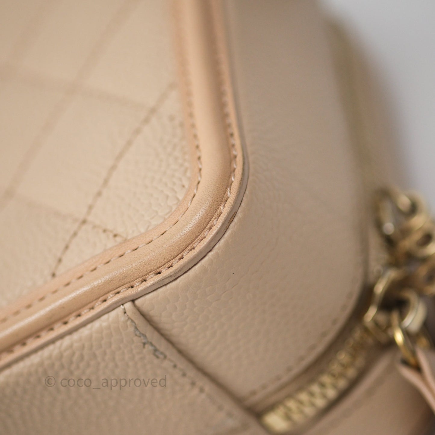Chanel Quilted Small CC Filigree Vanity Case Beige Caviar Gold Hardware