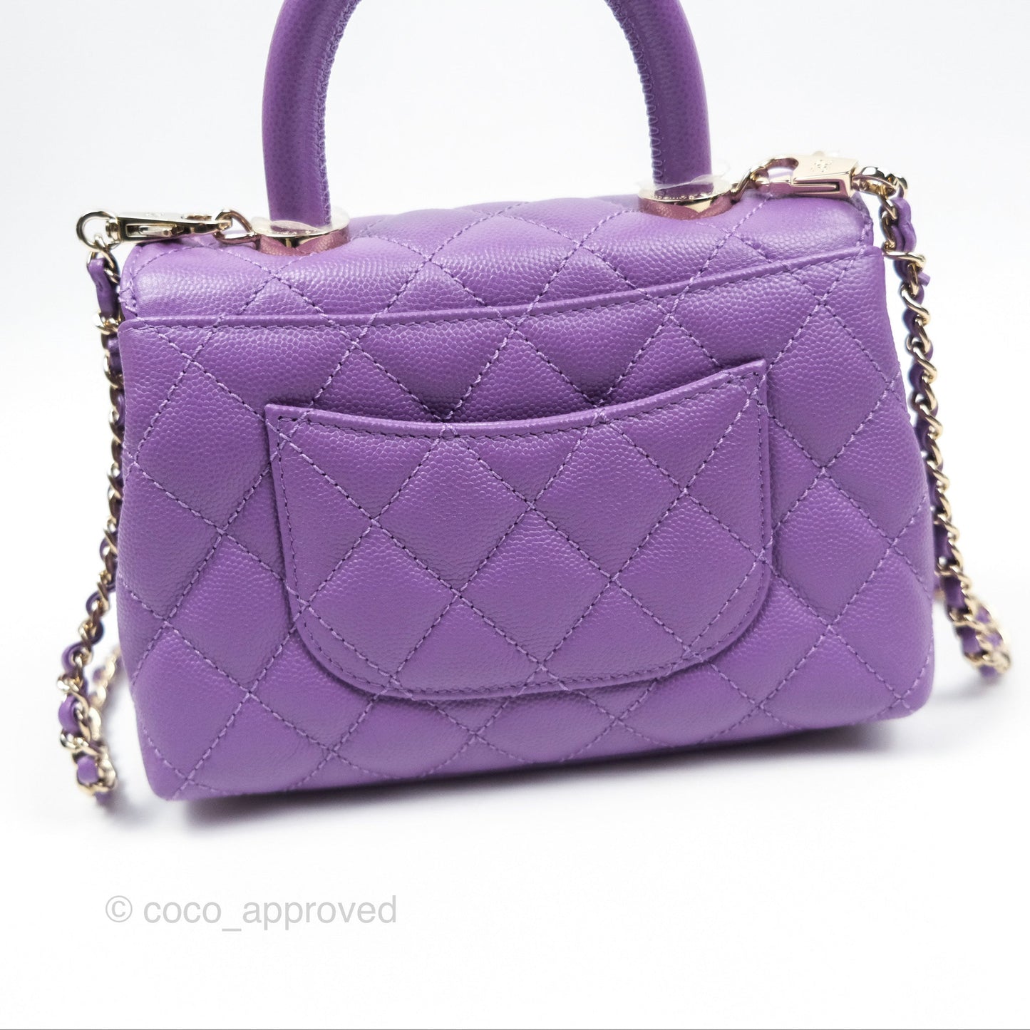 Chanel Quilted Mini Coco Handle Caviar Purple Gold Hardware