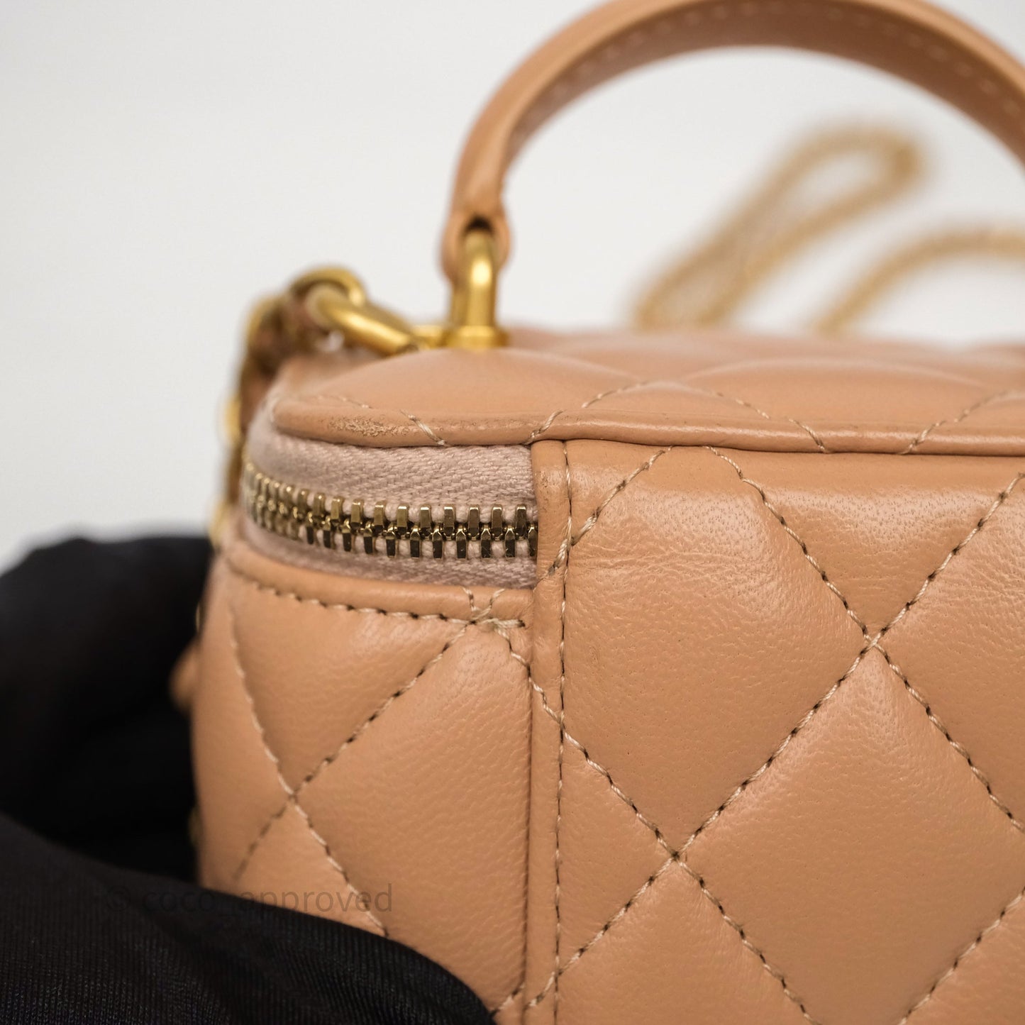 Chanel Mini Top Handle Vanity With Chain Beige Lambskin Aged Gold Hardware