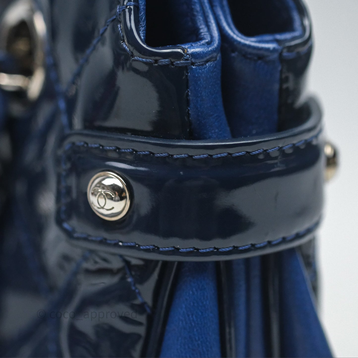 Chanel Quilted Bowling Tote Royal Blue Patent Silver Hardware