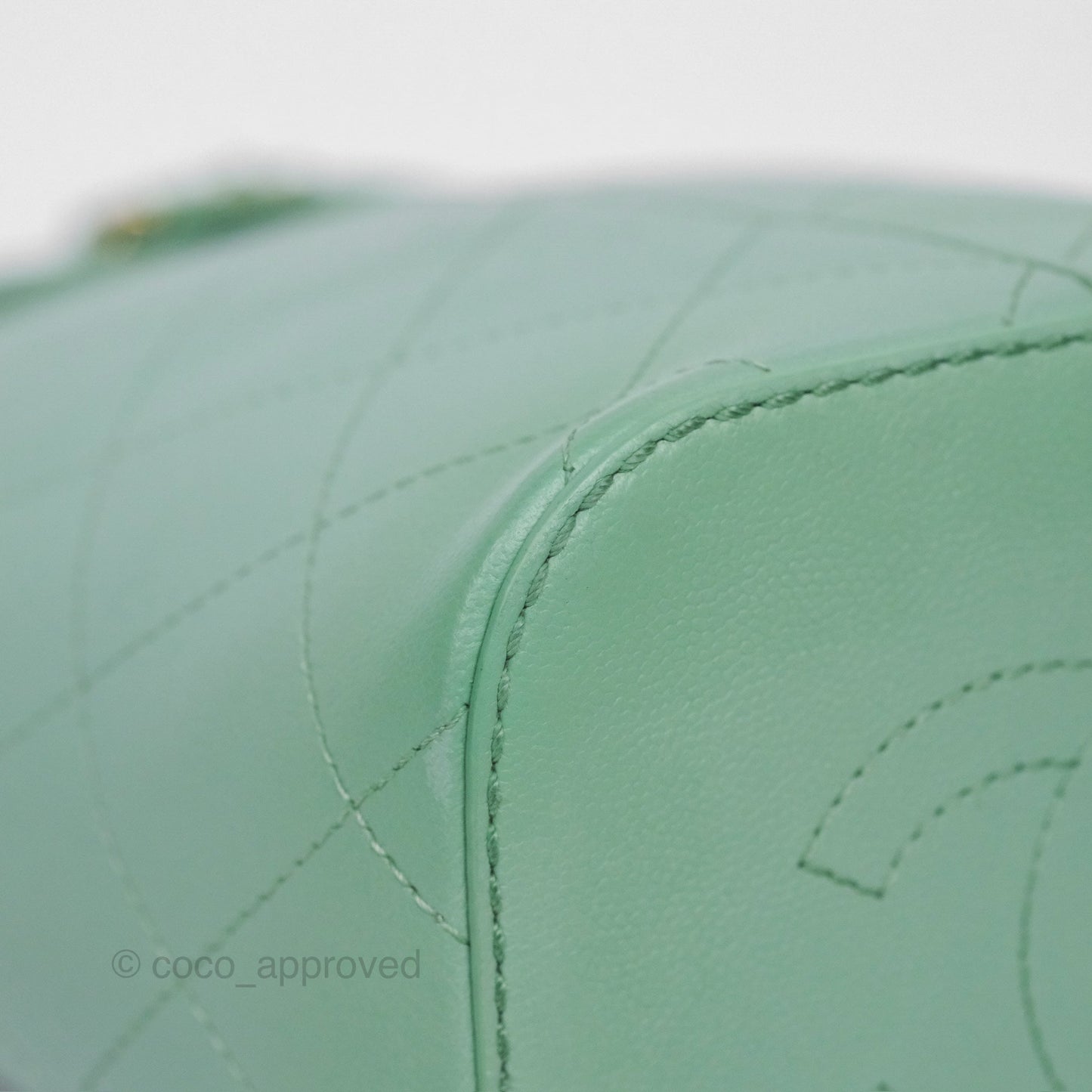 Chanel Drawstring Bucket Bag Quilted Green Caviar Aged Gold Hardware