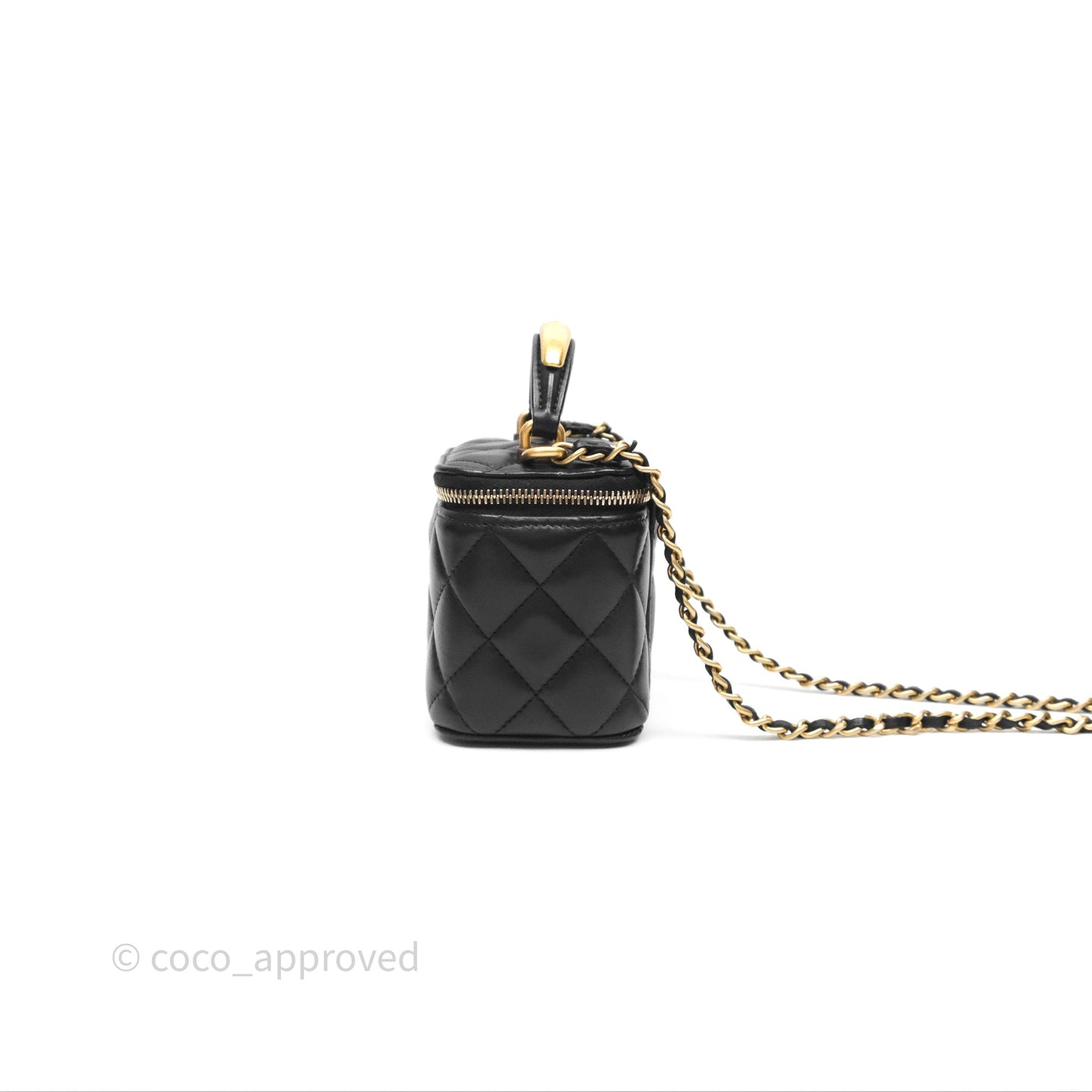 Chanel Mini Metal Top Handle Vanity With Chain Black Lambskin Aged Gold Hardware