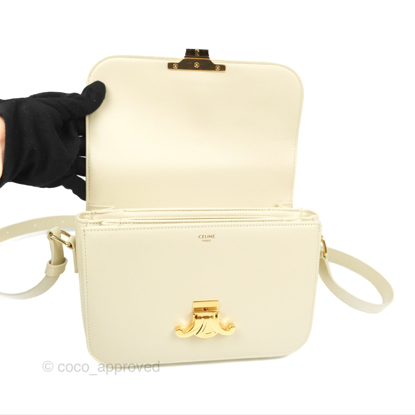 Celine Medium Triomphe Bag Limestone Shiny Calfskin
