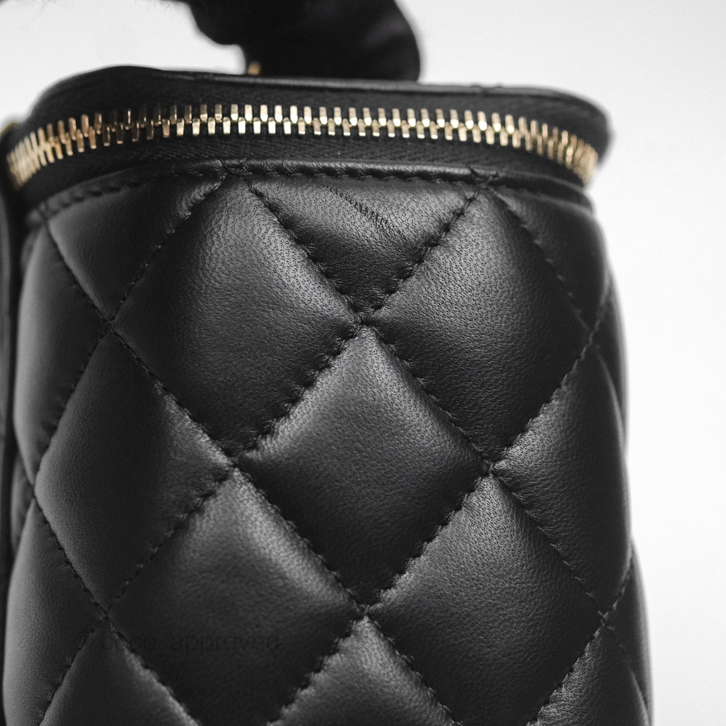 Chanel Quilted Vanity Rectangular with Camellia Adjustable Chain Black Lambskin 23S