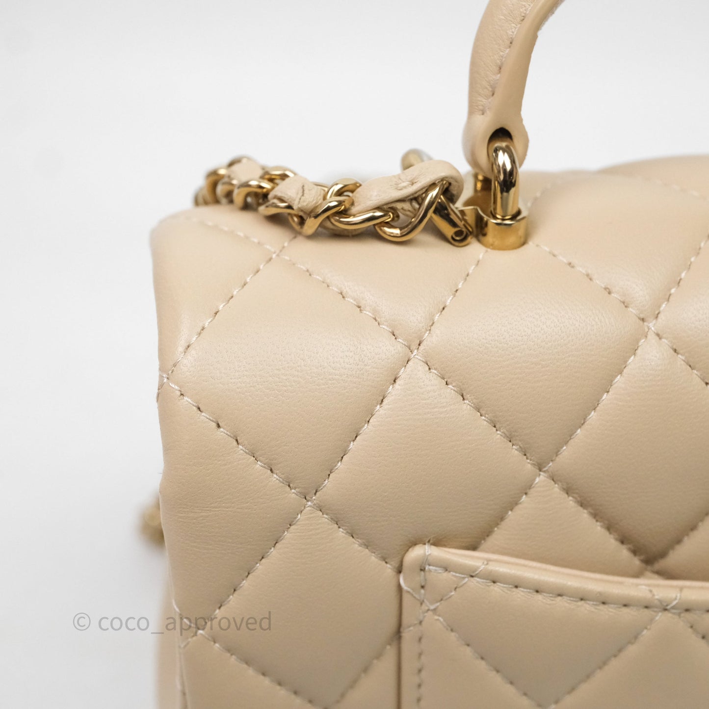 Chanel Top Handle Mini Rectangular Flap Beige Lambskin Shiny Gold Hardware