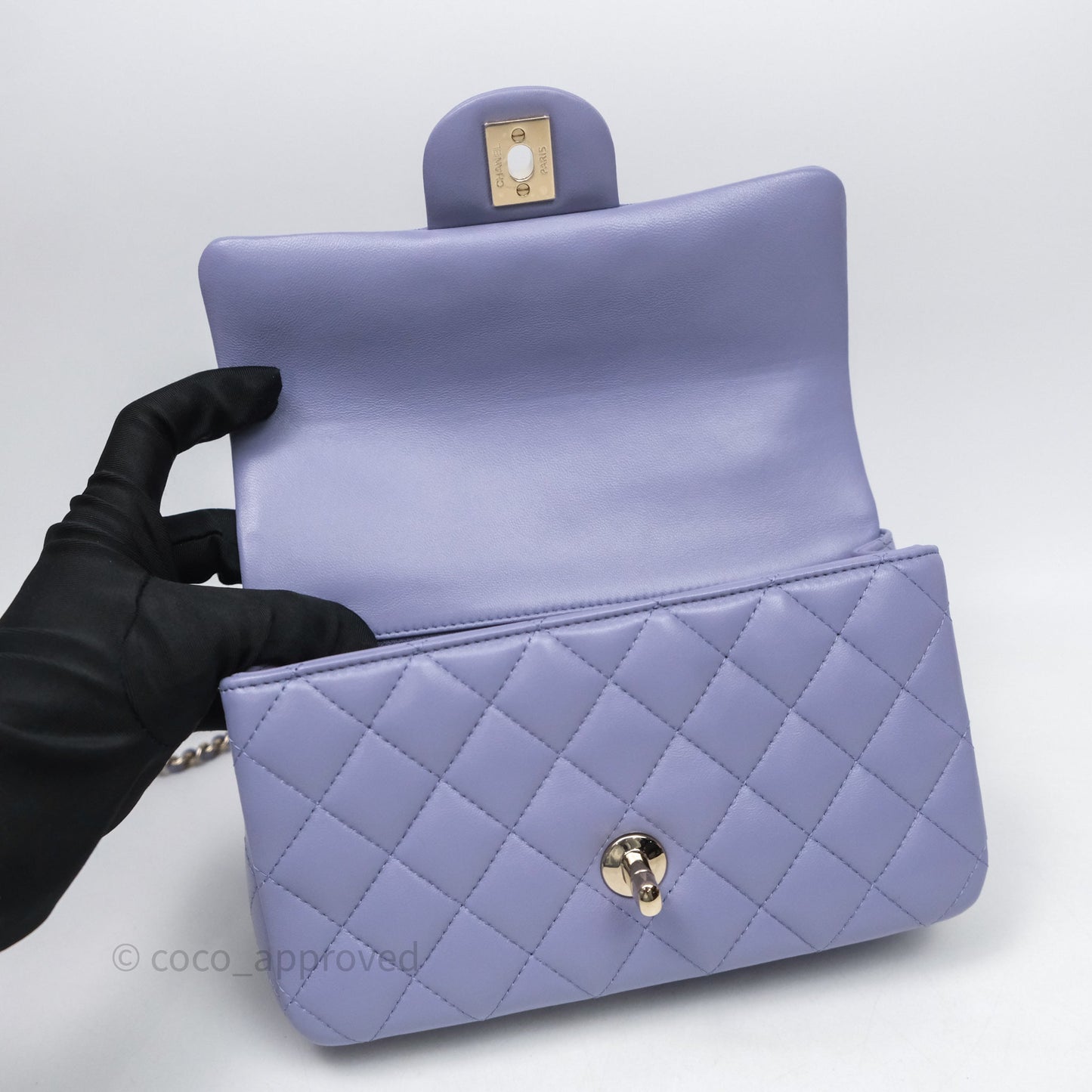 Chanel Top Handle Mini Rectangular Flap Purple Lambskin Gold Hardware