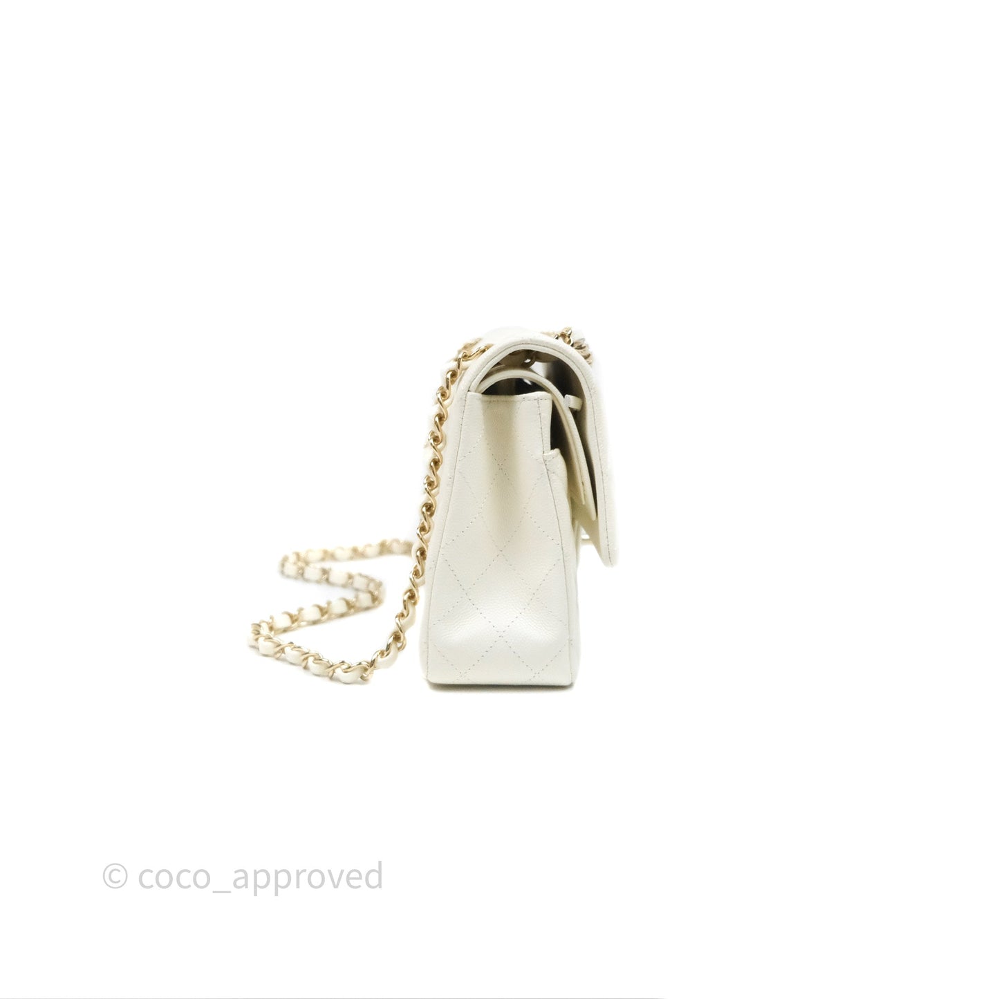 Chanel Classic M/L Medium Flap Quilted Ivory White Caviar Gold Hardware