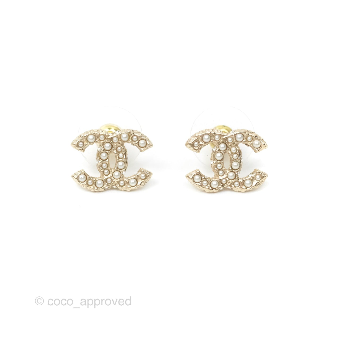 Chanel Pearl CC Earrings Gold Tone 23V