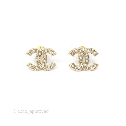 Chanel Pearl CC Earrings Gold Tone 23V