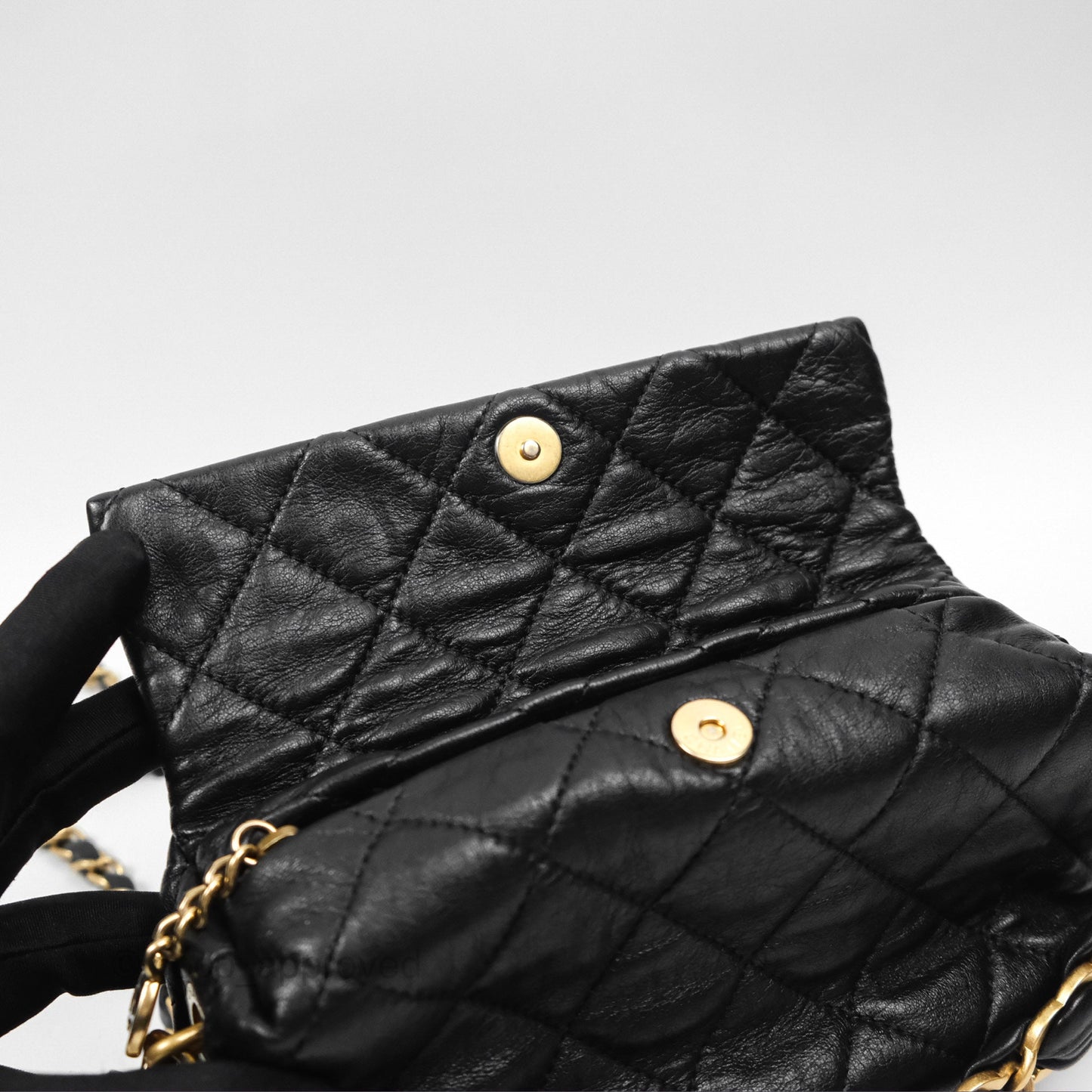 Chanel Small Hobo Bag Crumpled Black Lambskin Aged Gold Hardware 21S