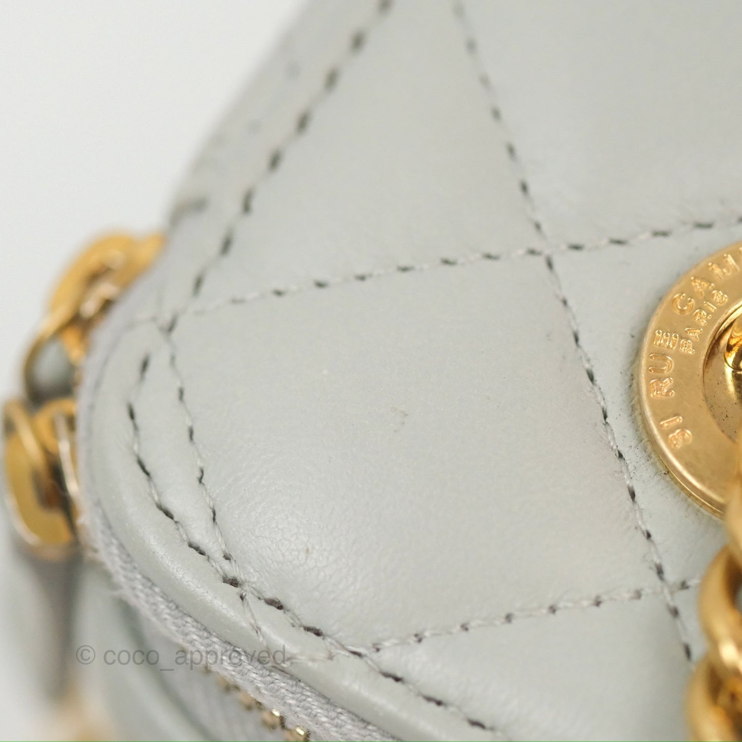 Chanel Quilted Vanity Rectangular with Chain Grey Blue Lambskin Gold Hardware