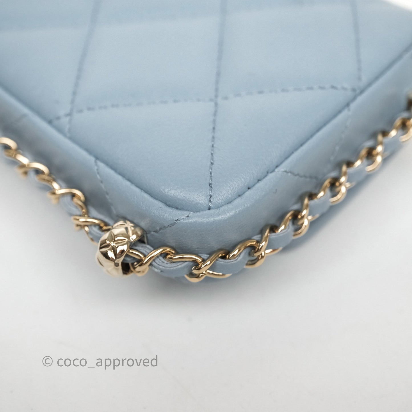 Chanel Mini Chain Around Clutch With Chain Blue Lambskin Gold Hardware