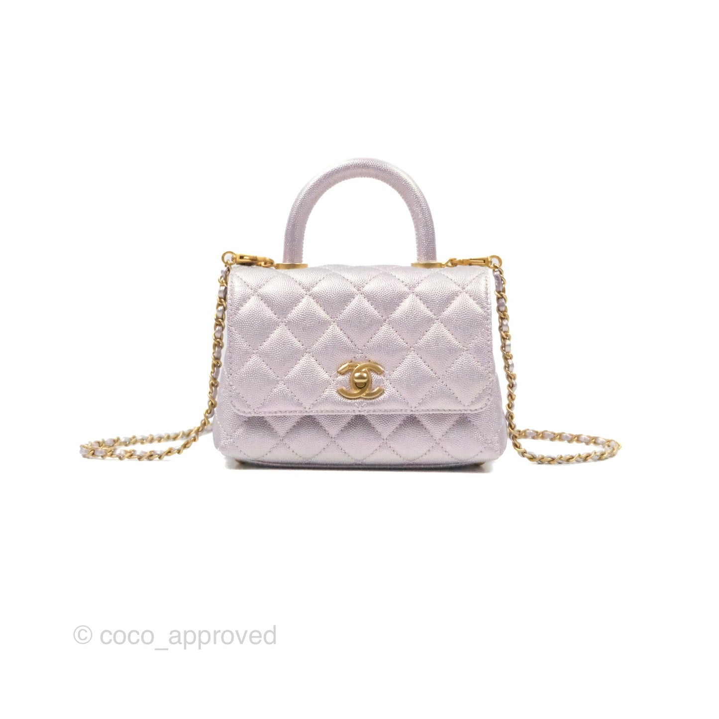 Chanel Mini Coco Handle Quilted Iridescent Purple Caviar Gold Hardware