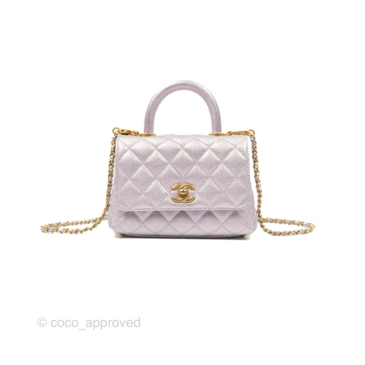 Chanel Mini Coco Handle Quilted Iridescent Purple Caviar Gold Hardware