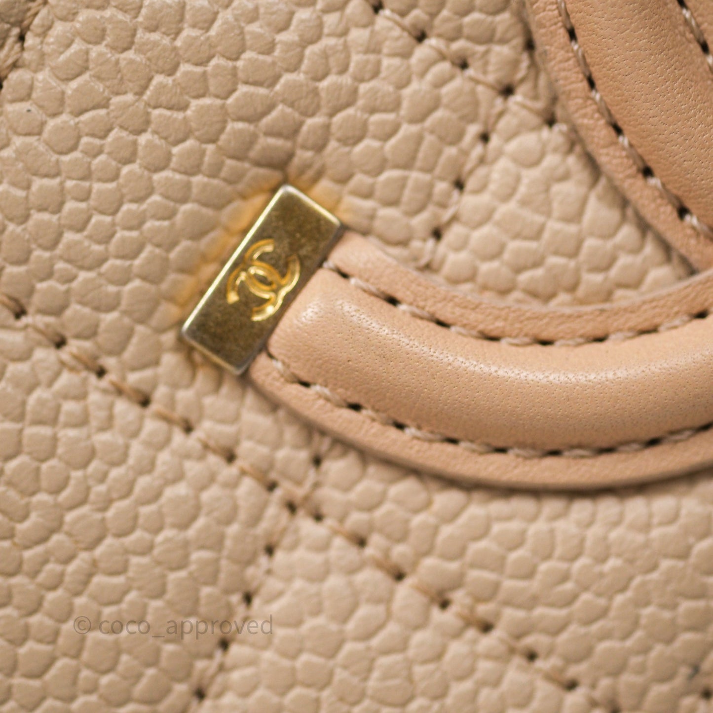 Chanel Quilted Small CC Filigree Vanity Case Beige Caviar Gold Hardware